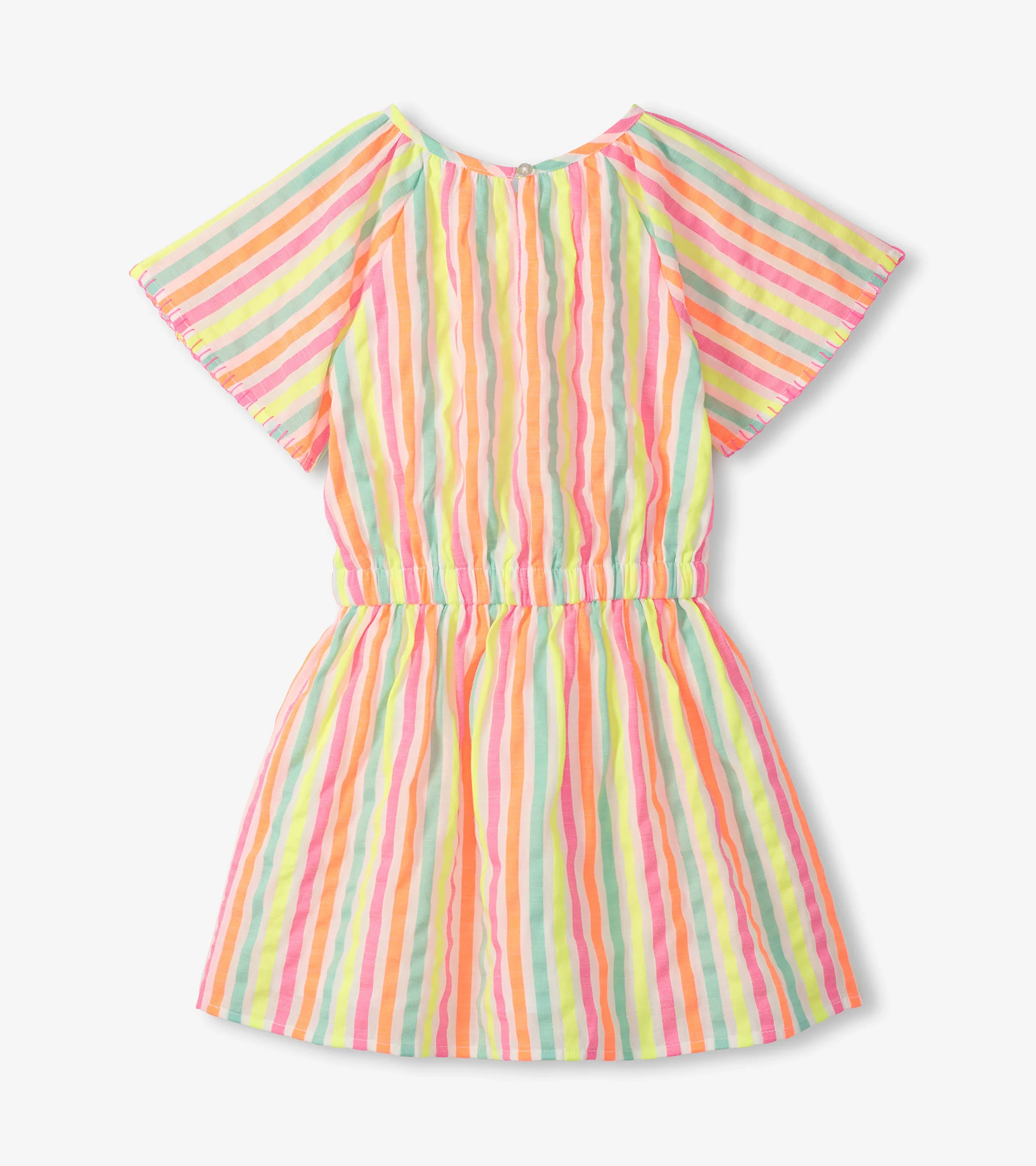 Girls Neon Summer Stripes Woven Play Dress - Image 2