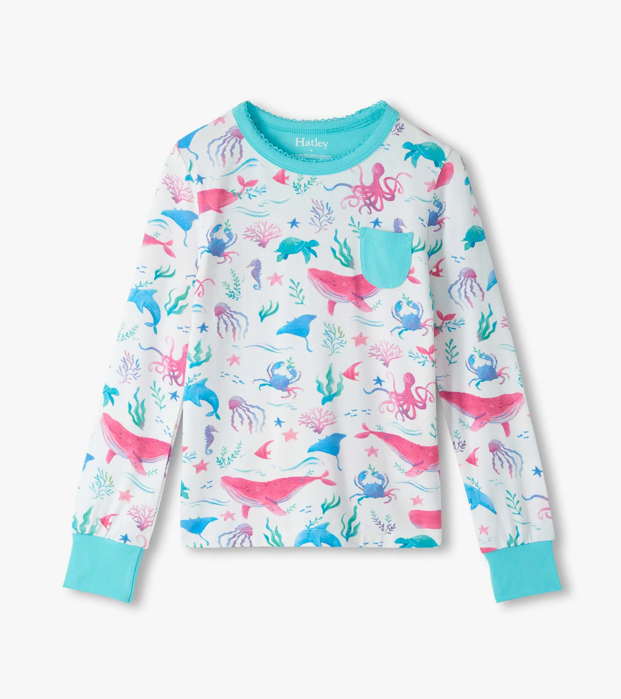 Girls Painted Sealife Bamboo Pajama Set - Image 2