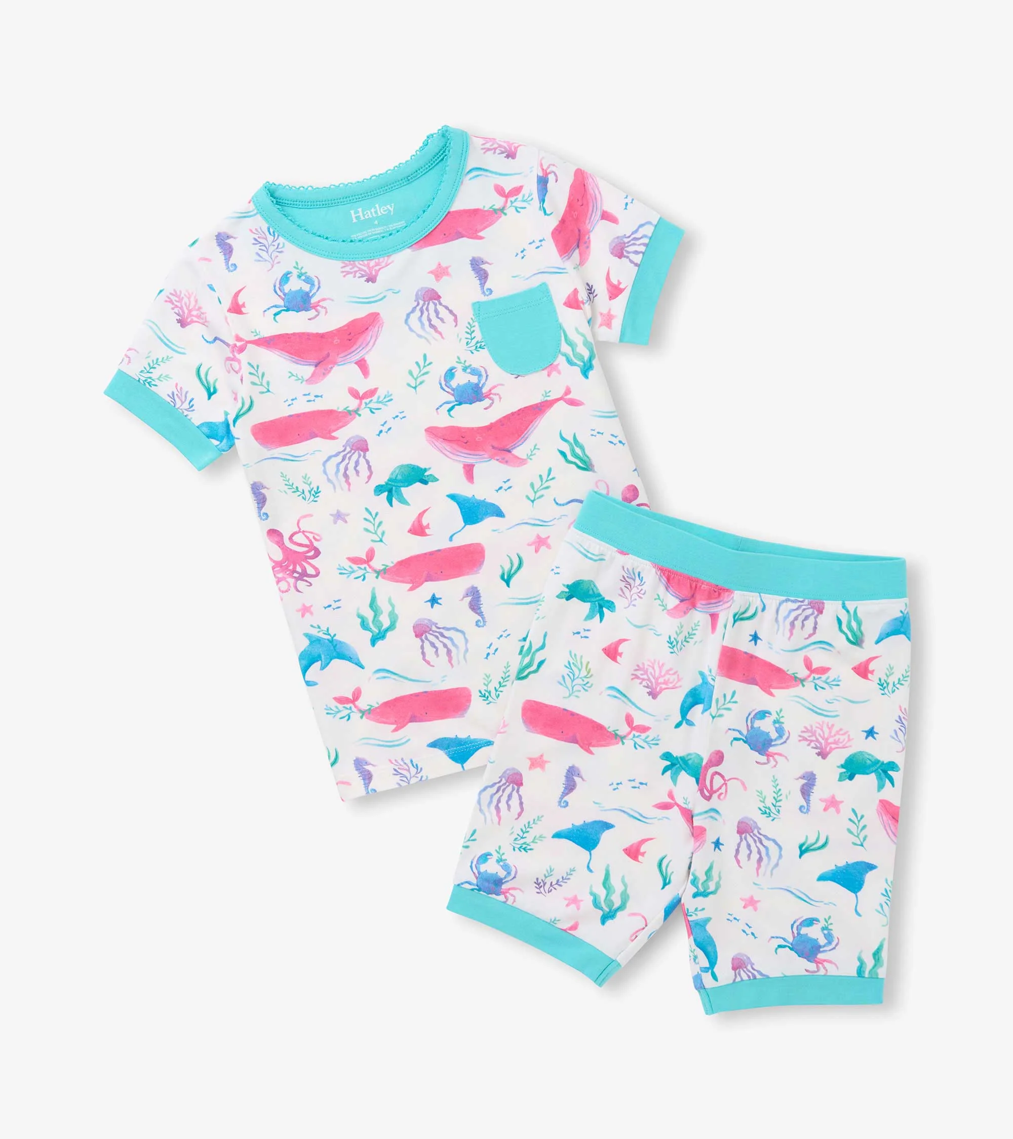 Girls Painted Sealife Bamboo Short Pajama Set - Image 2