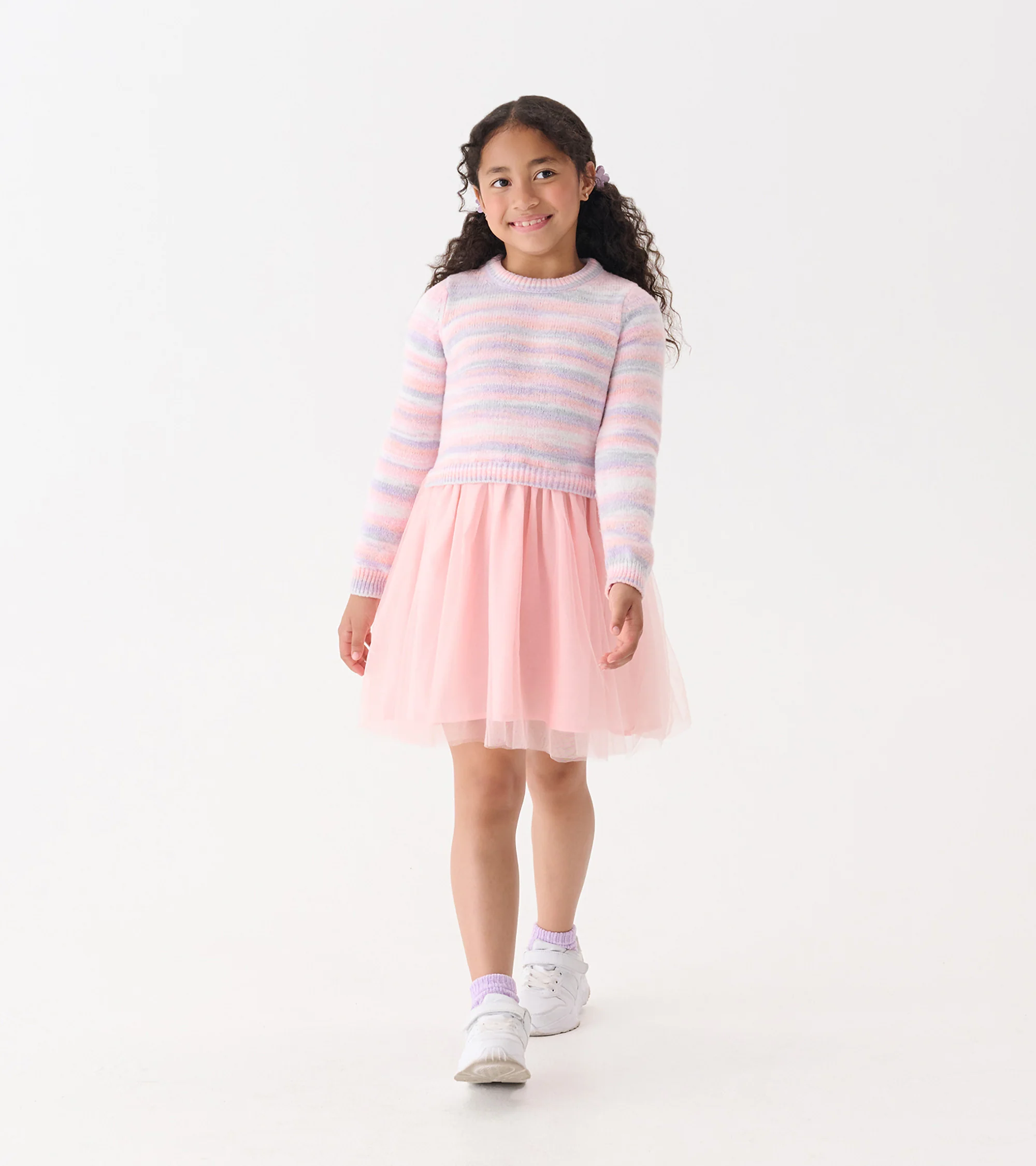 Girls Pastel Rainbow Fuzzy Mixed Skirt Dress - Image 2