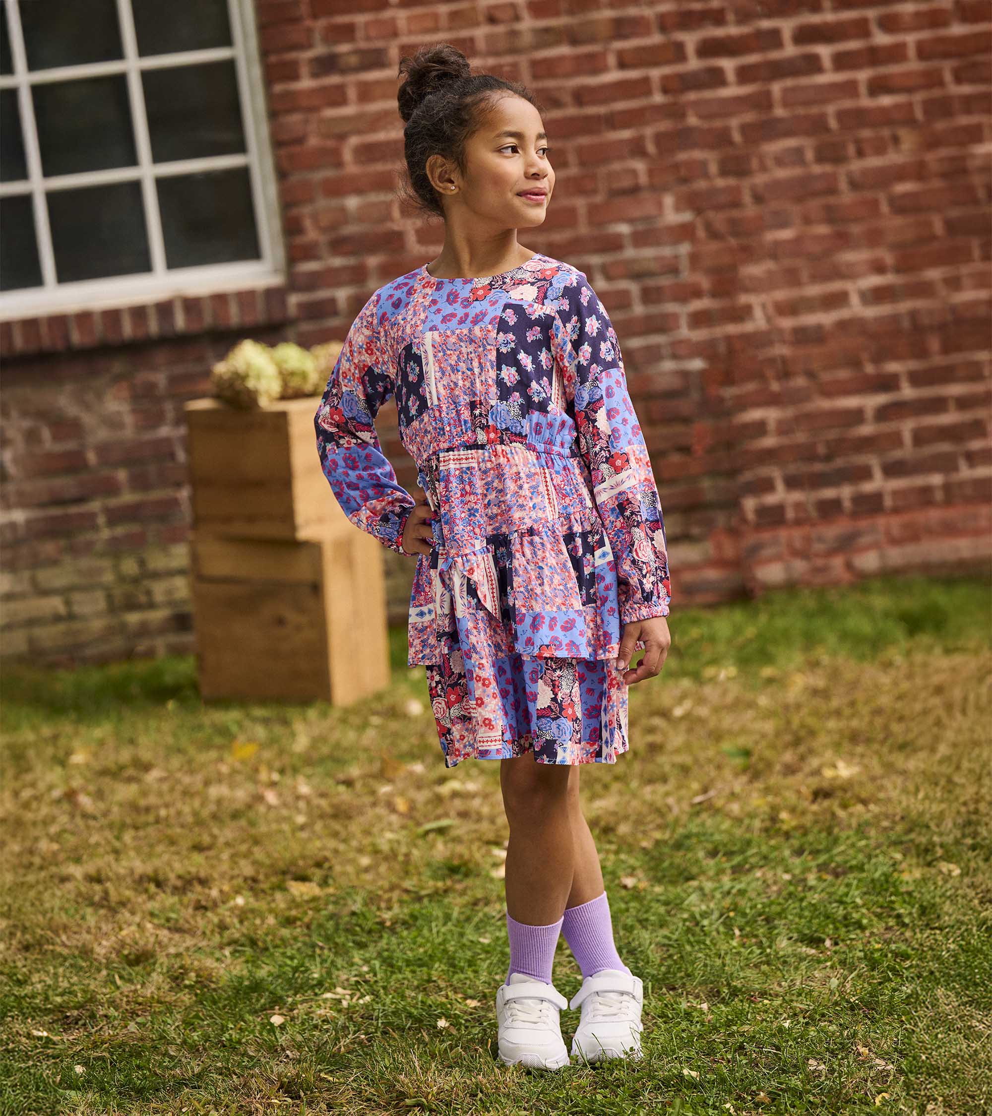 Girls Patchwork Floral Flounce Dress - Image 2