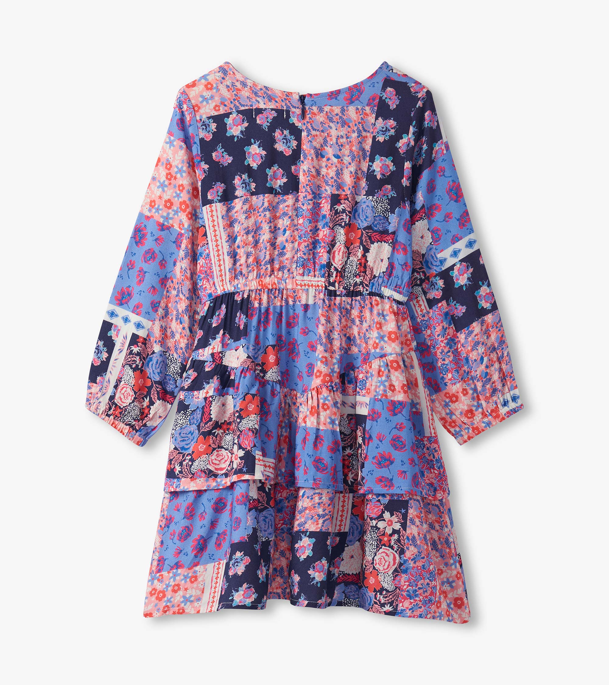 Girls Patchwork Floral Flounce Dress - Image 3