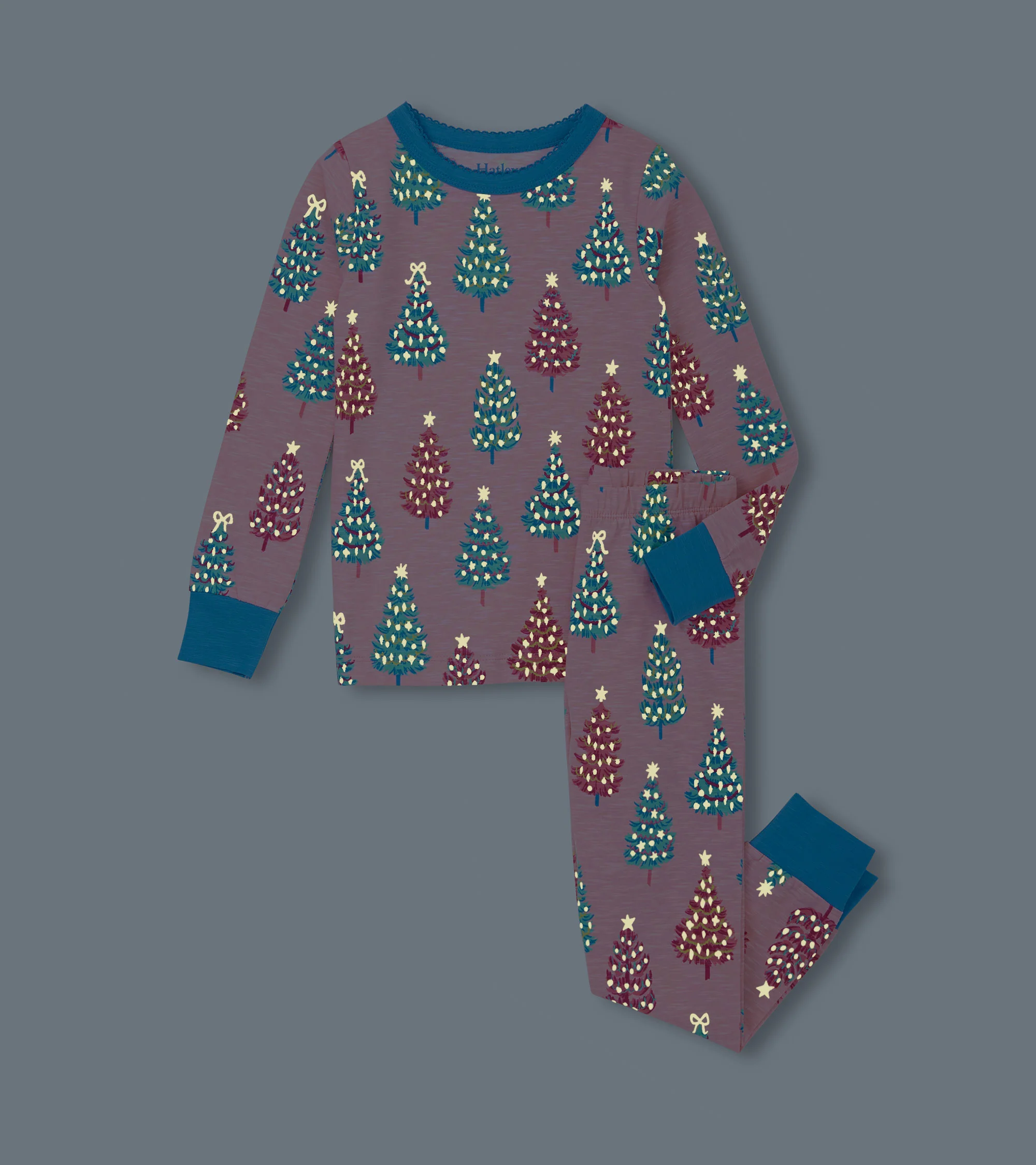Girls Pink Bottle Brush Trees Glow in the Dark Cotton Pajama Set - Image 2
