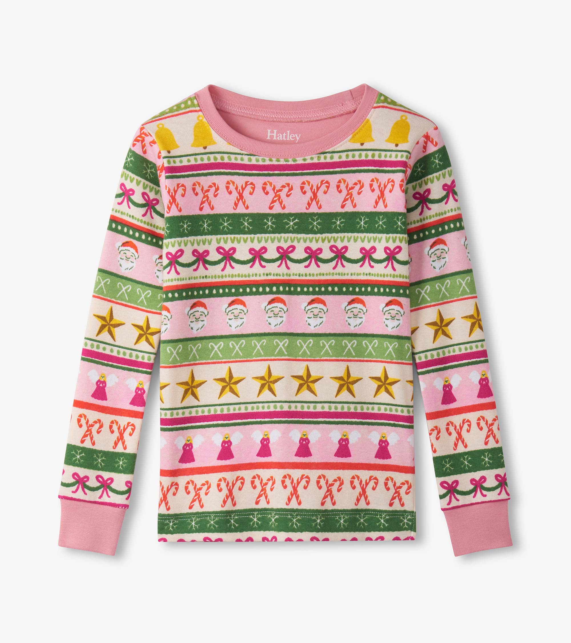 Girls Pink Fun Fair Isle Cotton Pajama Set - Image 3