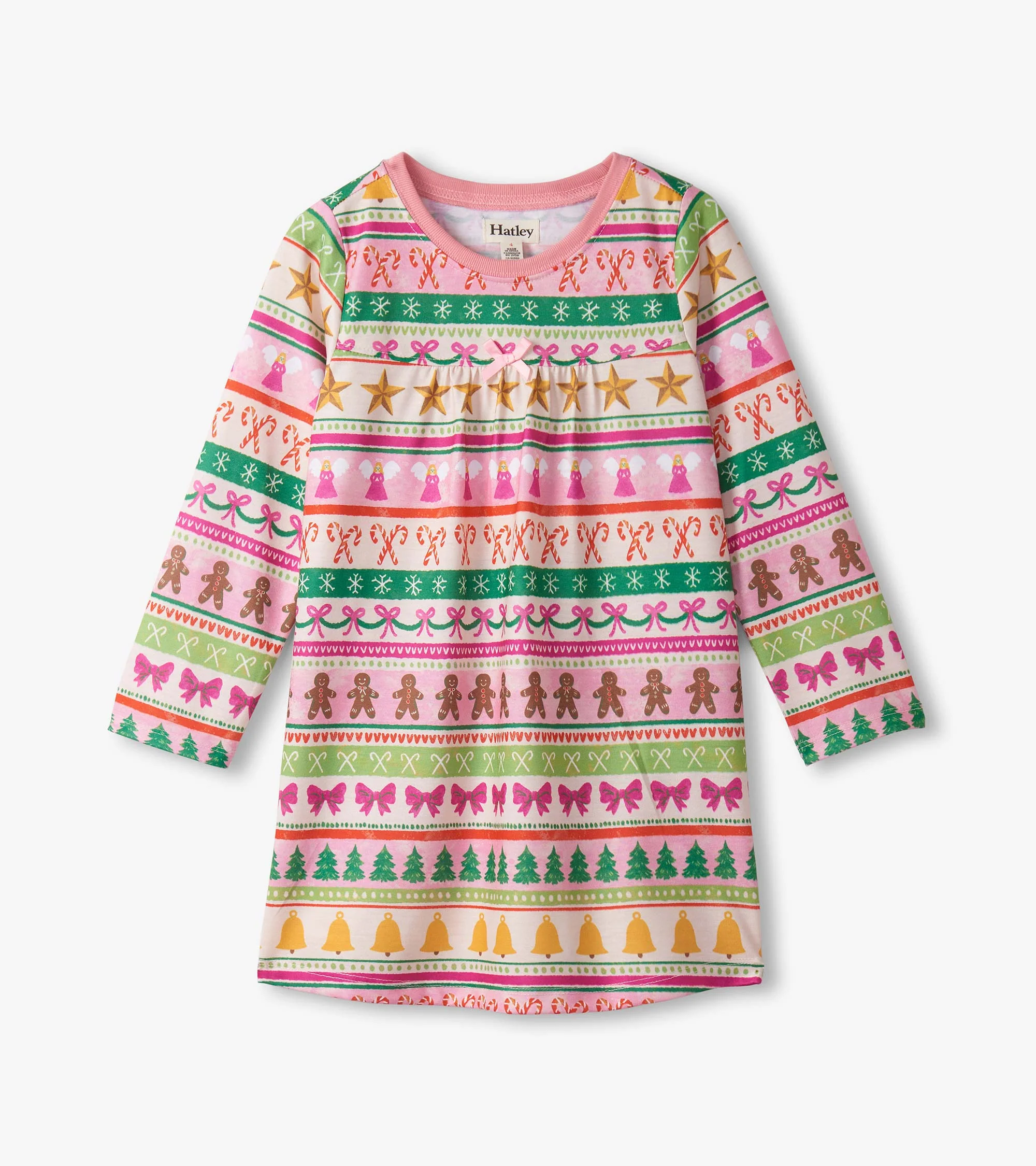 Girls Pink Fun Fair Isle Long Sleeve Nightdress