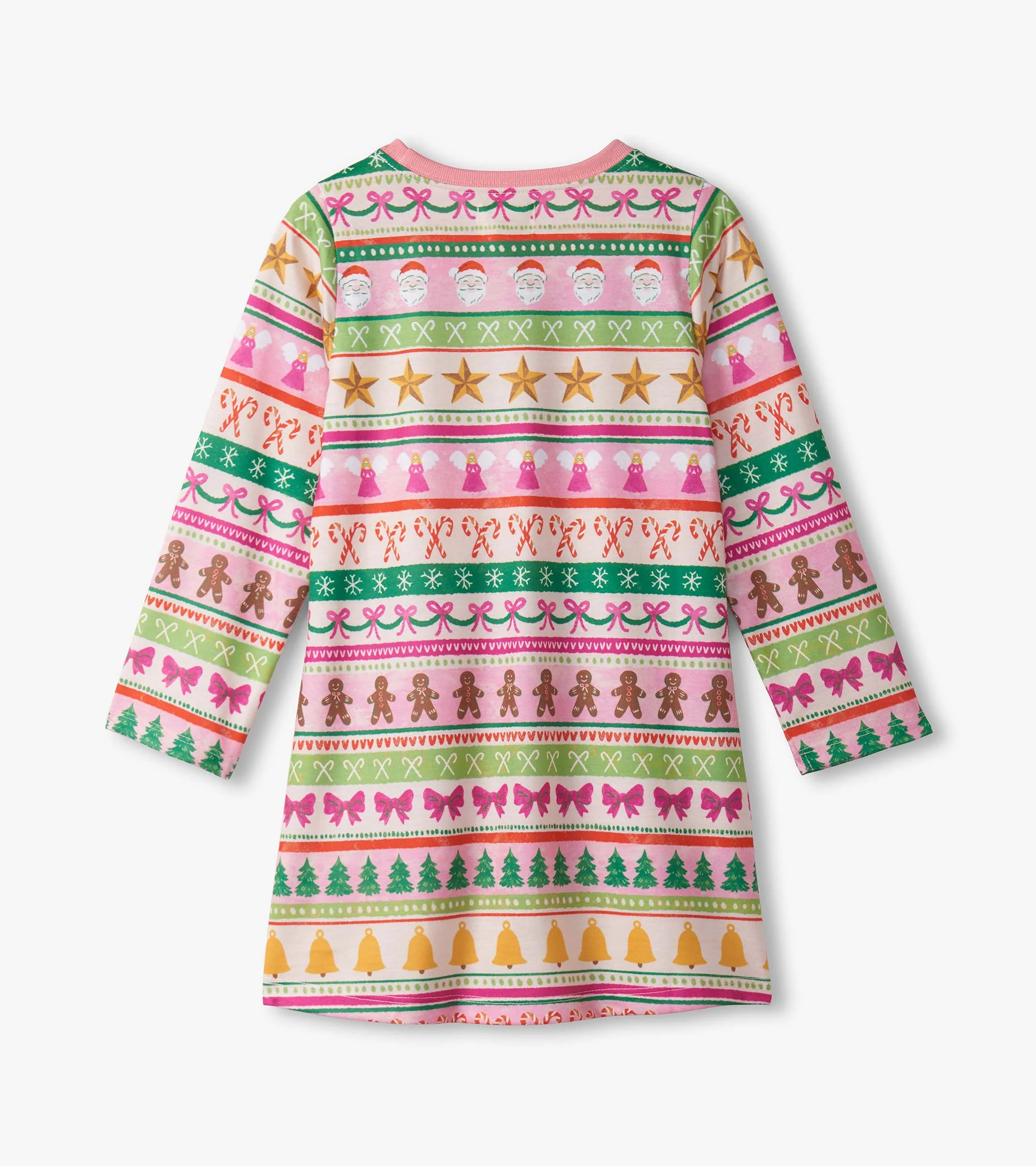 Girls Pink Fun Fair Isle Long Sleeve Nightdress - Image 2