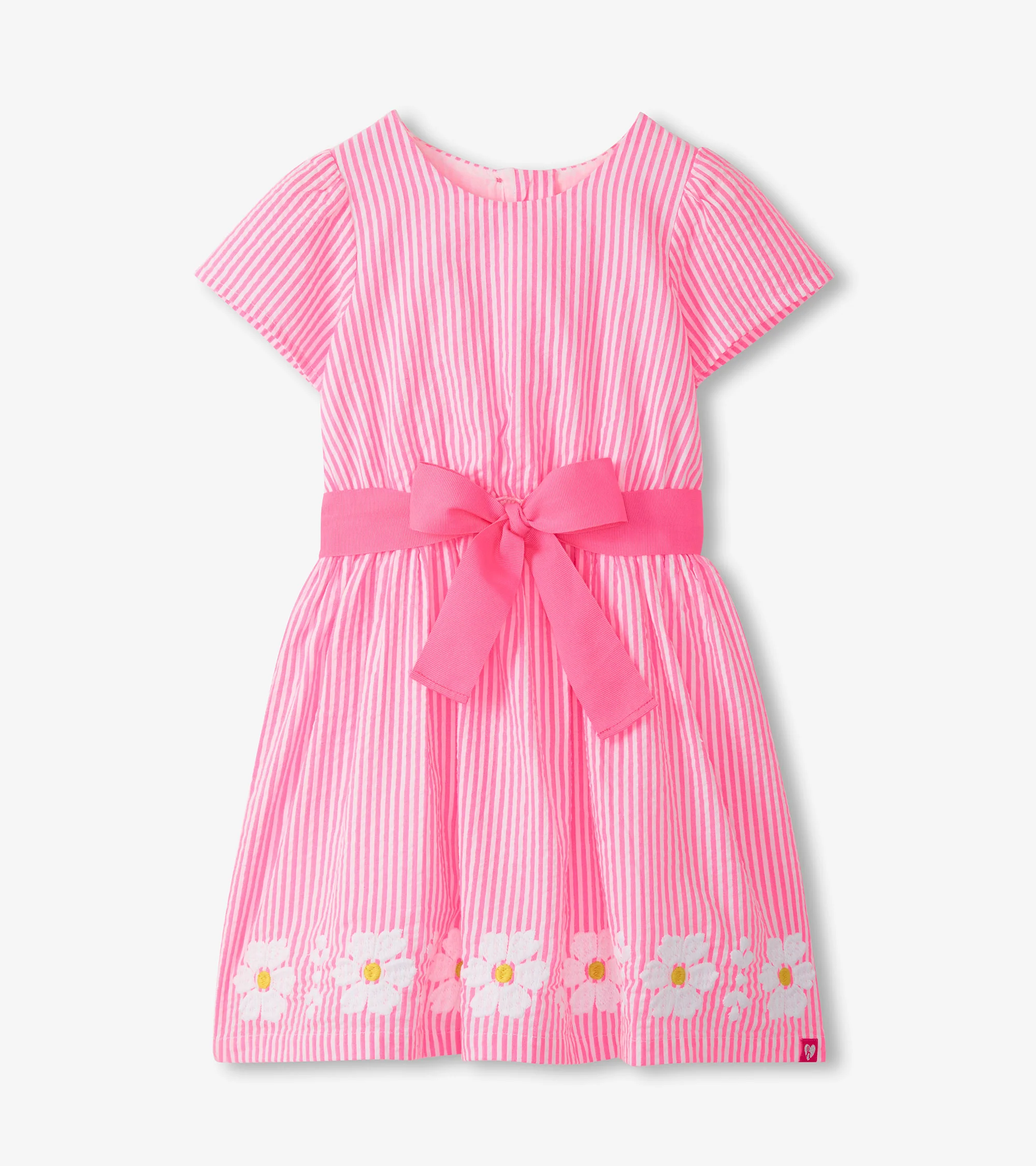 Girls Pink Seersucker Garden Dress - Image 2