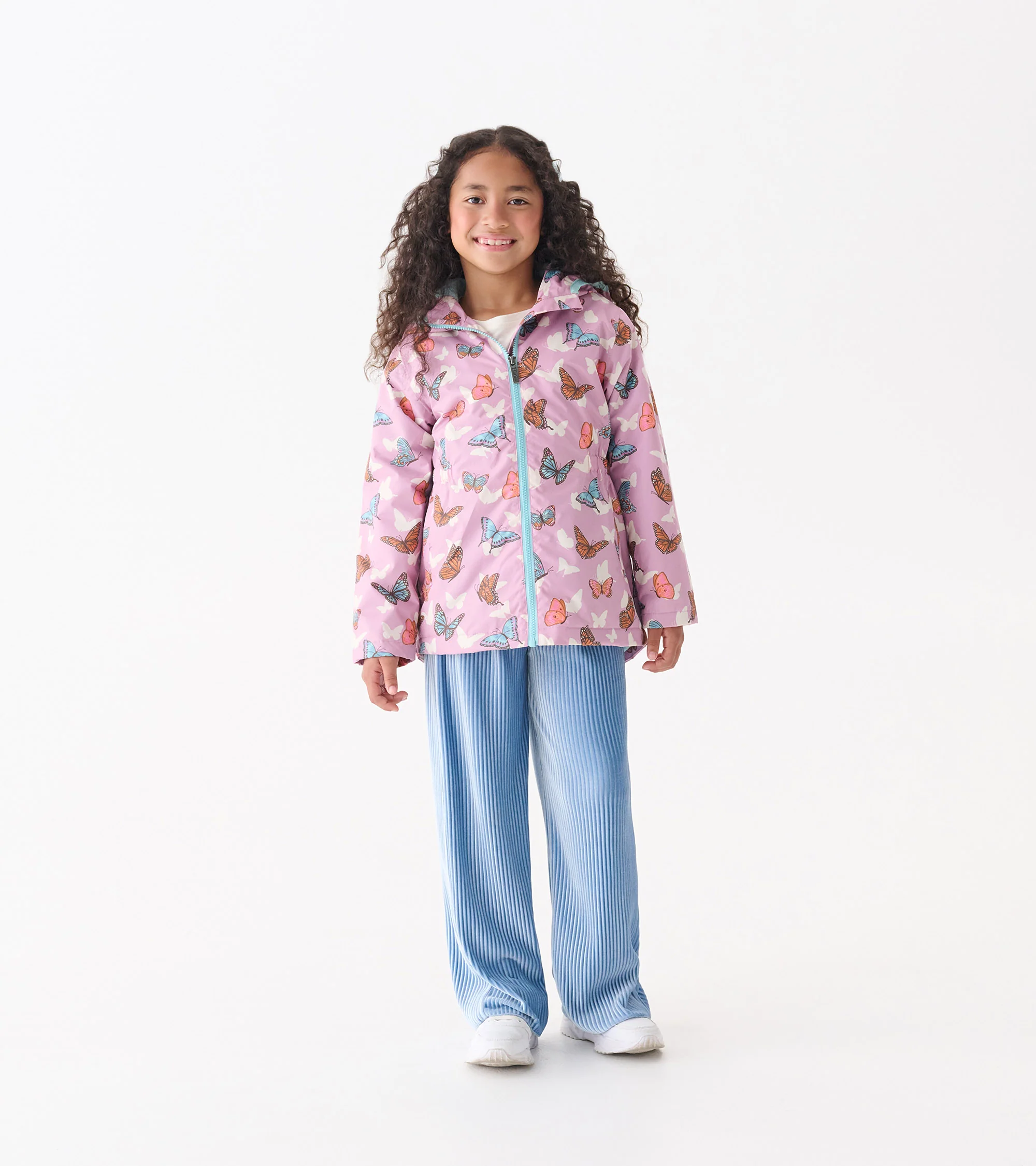 Girls Pop-Out Butterflies Zip-Up Lightweight Rain Jacket - Image 2