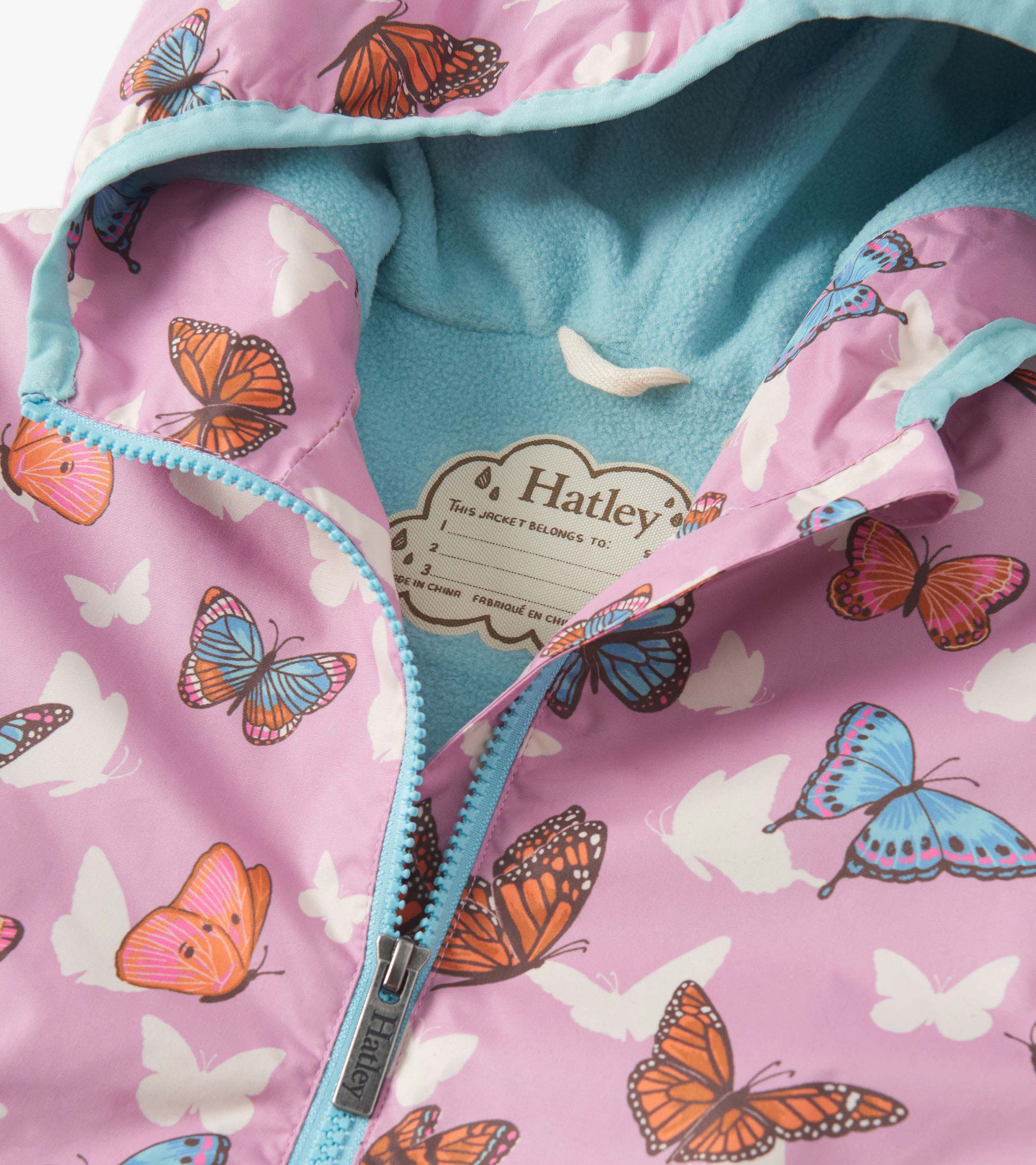 Girls Pop-Out Butterflies Zip-Up Lightweight Rain Jacket - Image 4