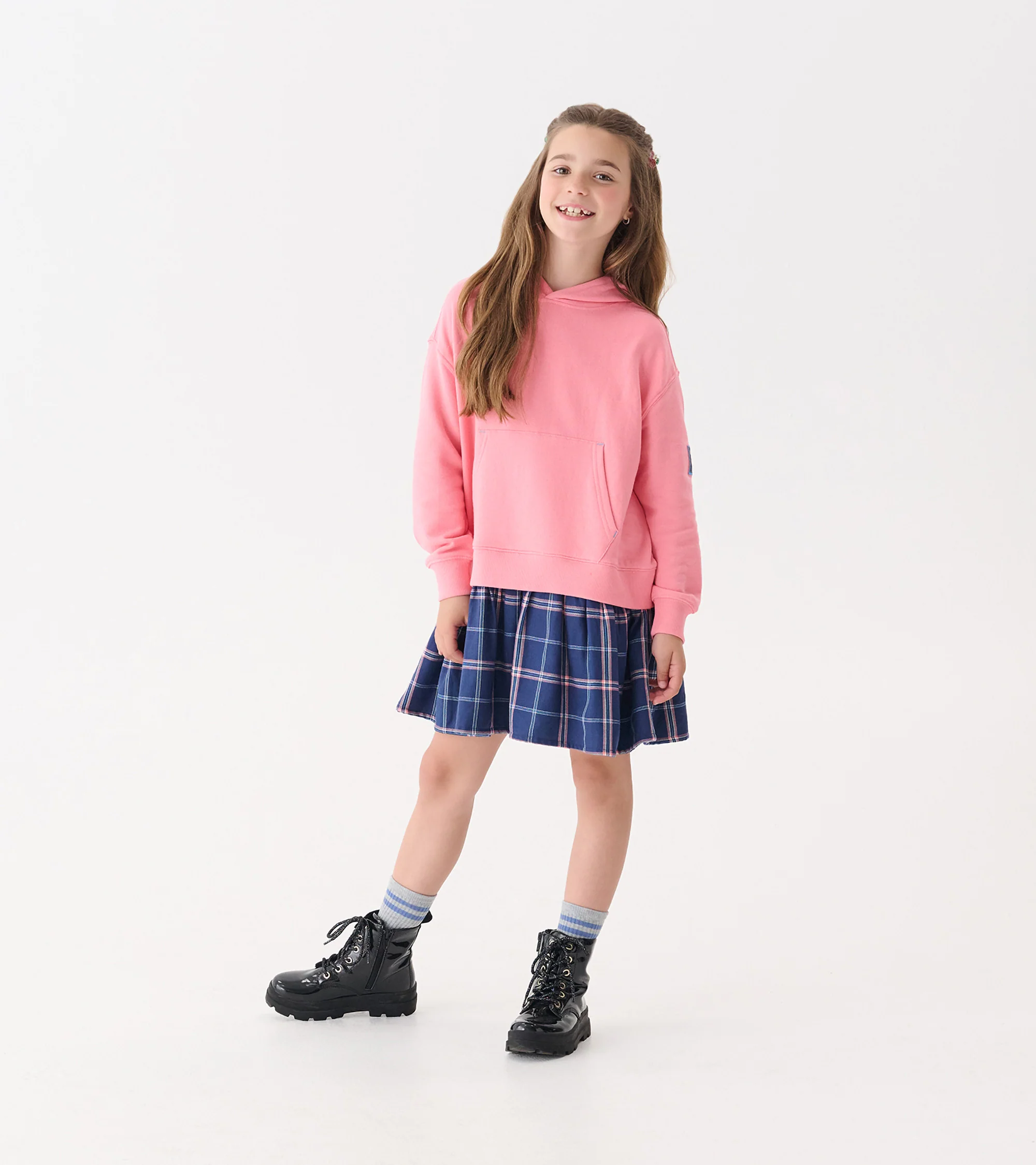 Girls Preppy Plaid Mixed Match Dress - Image 2
