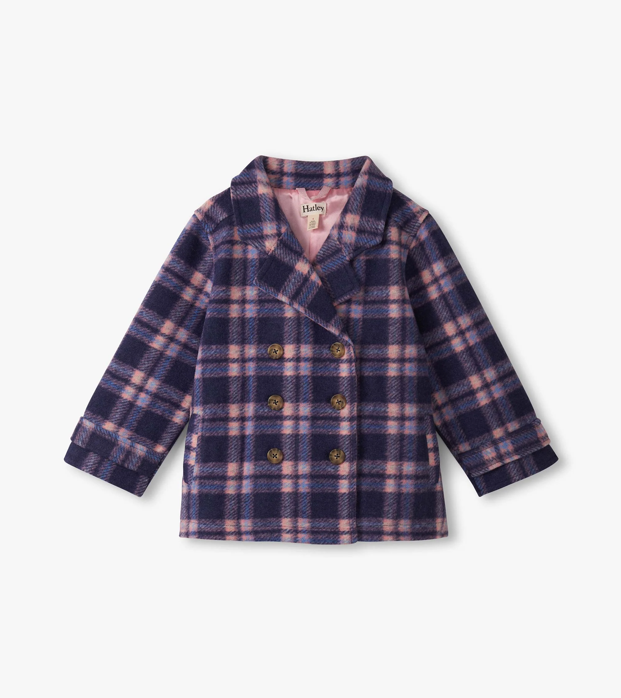 Girls Preppy Plaid Pea Coat