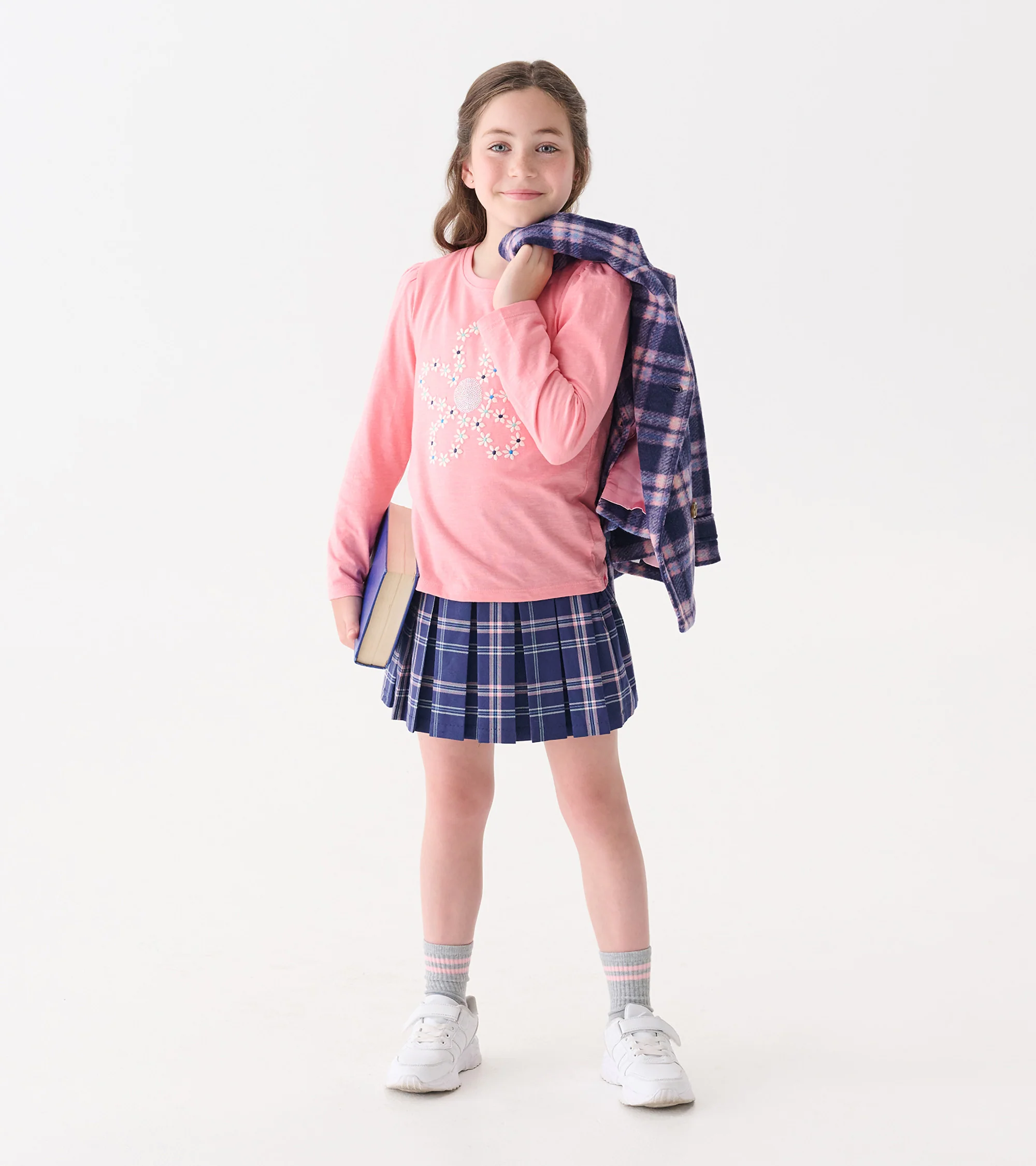 Girls Preppy Plaid Pea Coat - Image 3