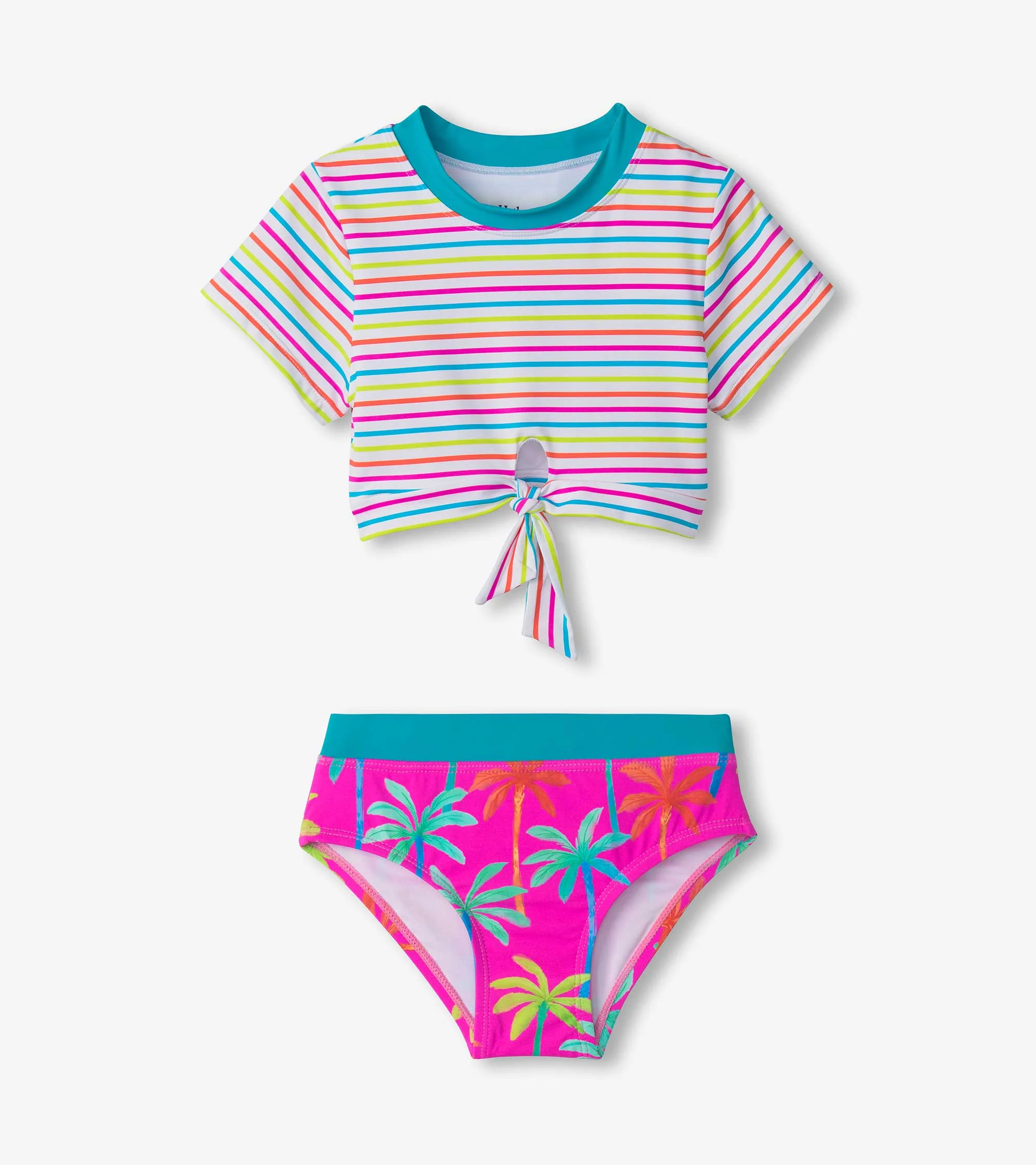 Girls Printed Palms Short Sleeve Tankini Set - Image 2