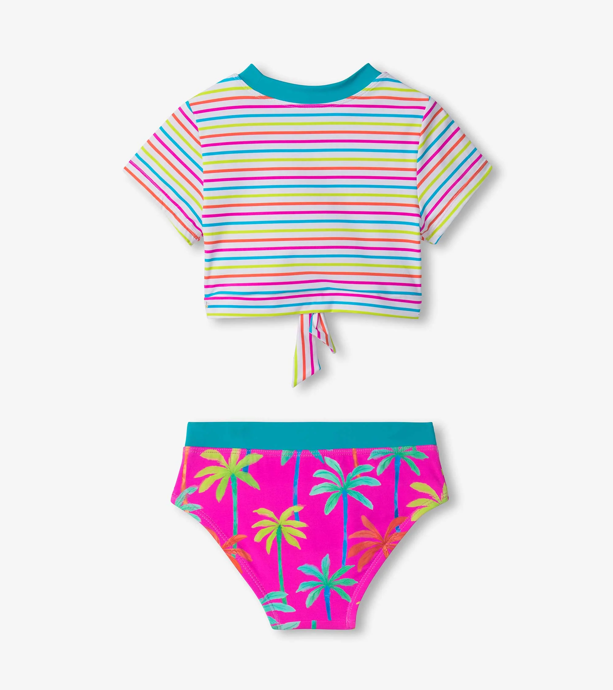 Girls Printed Palms Short Sleeve Tankini Set - Image 3
