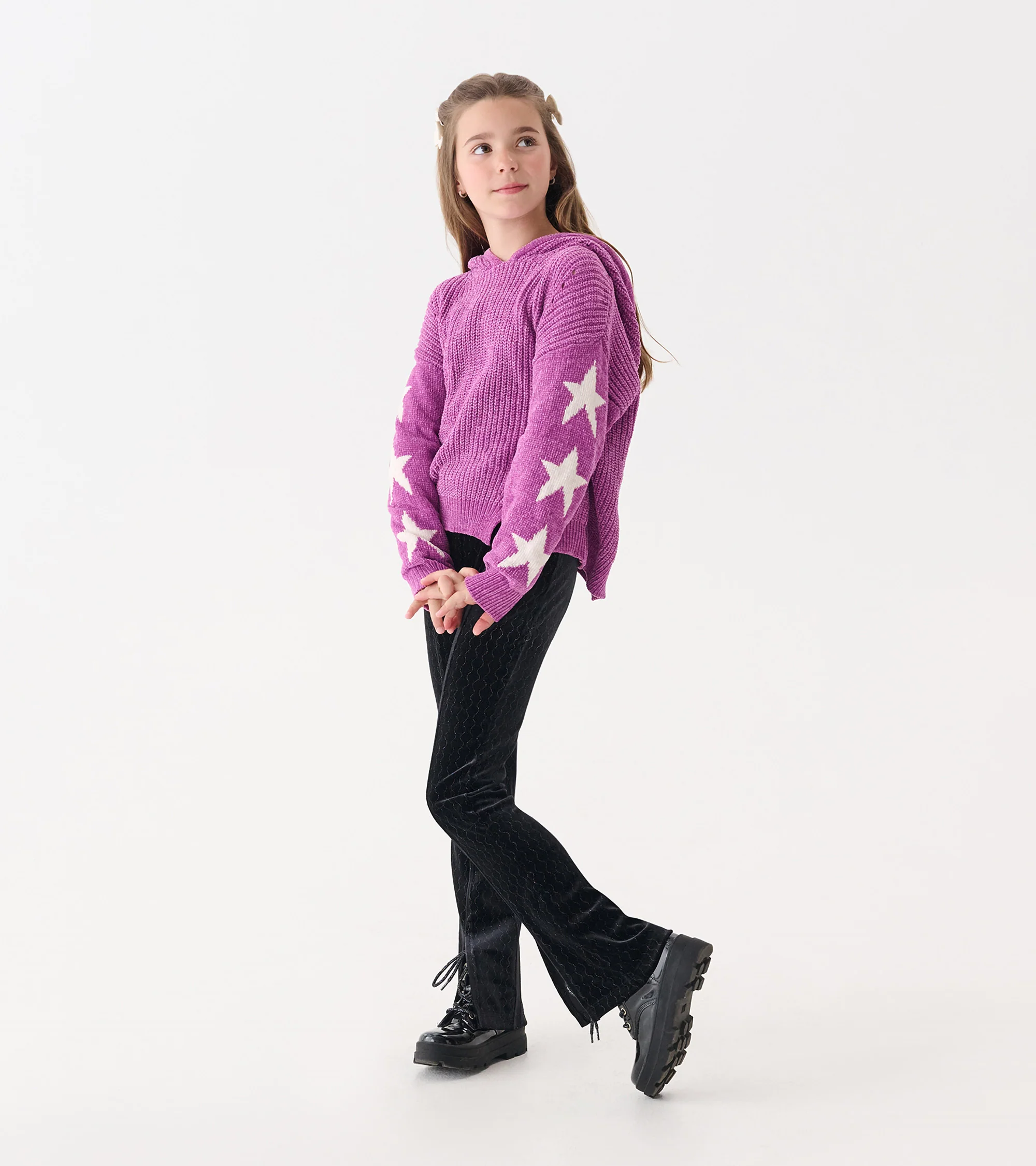 Girls Radiant Orchid Chenille Pullover Sweater - Image 2