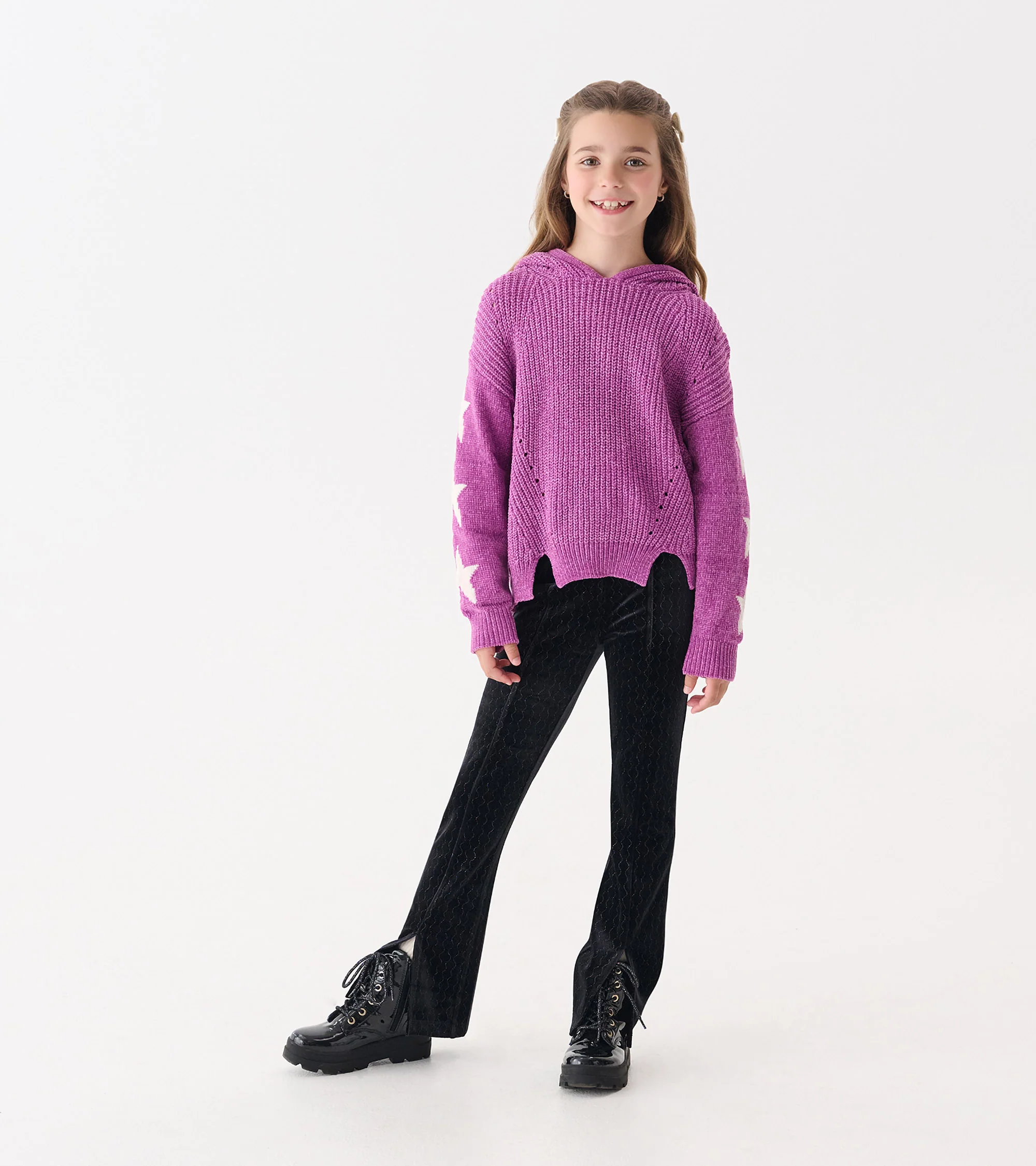 Girls Radiant Orchid Chenille Pullover Sweater - Image 3
