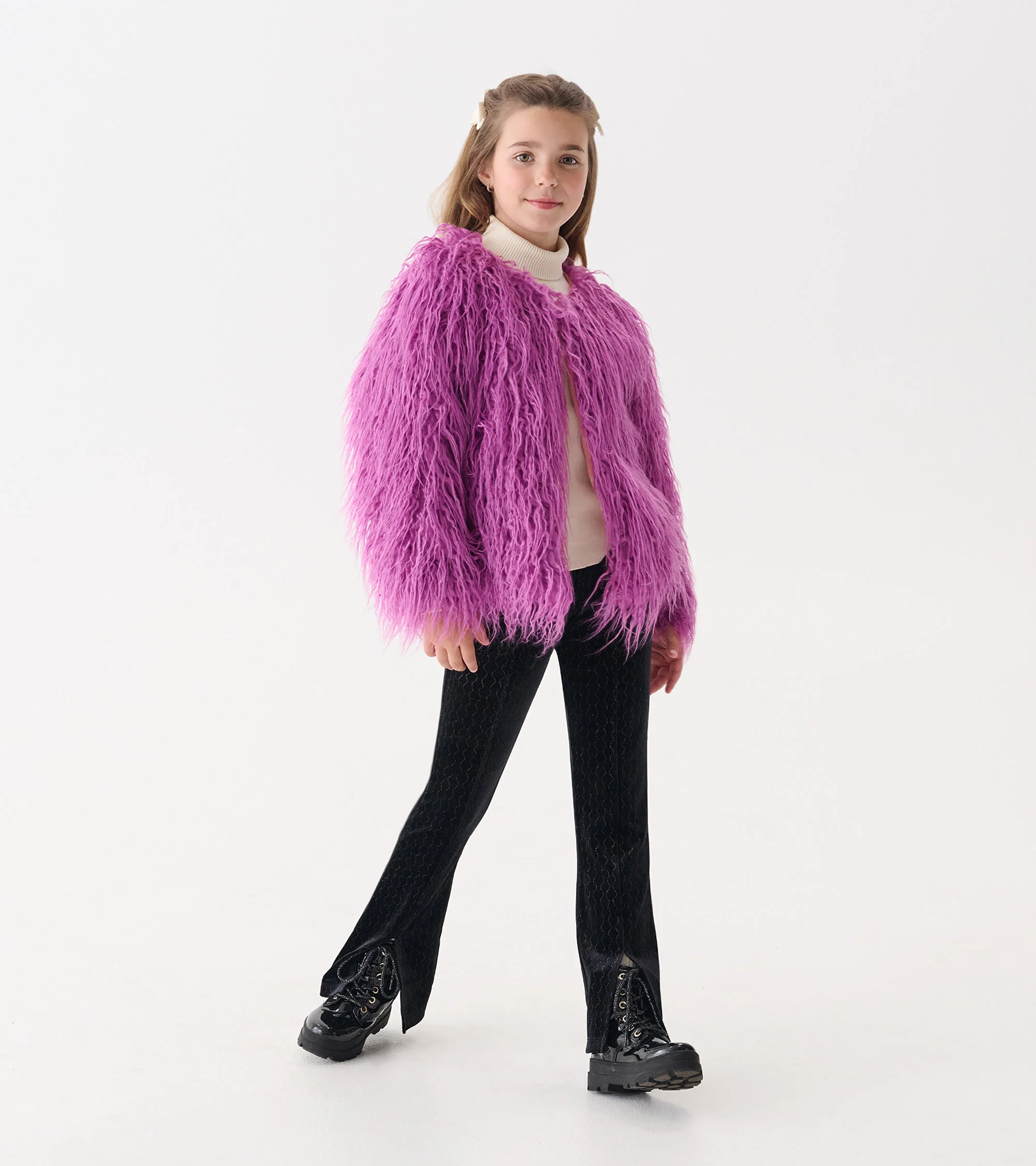 Girls Radiant Orchid Mongolian Faux Fur Topper - Image 2