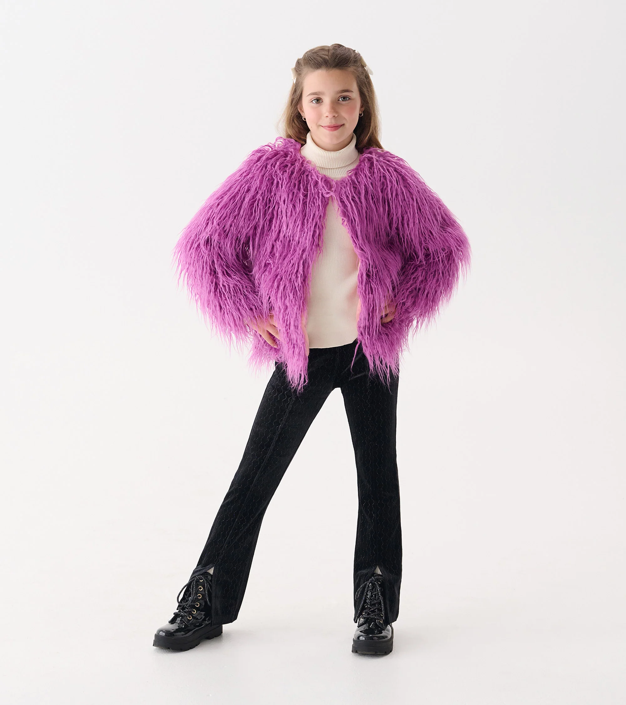 Girls Radiant Orchid Mongolian Faux Fur Topper - Image 3