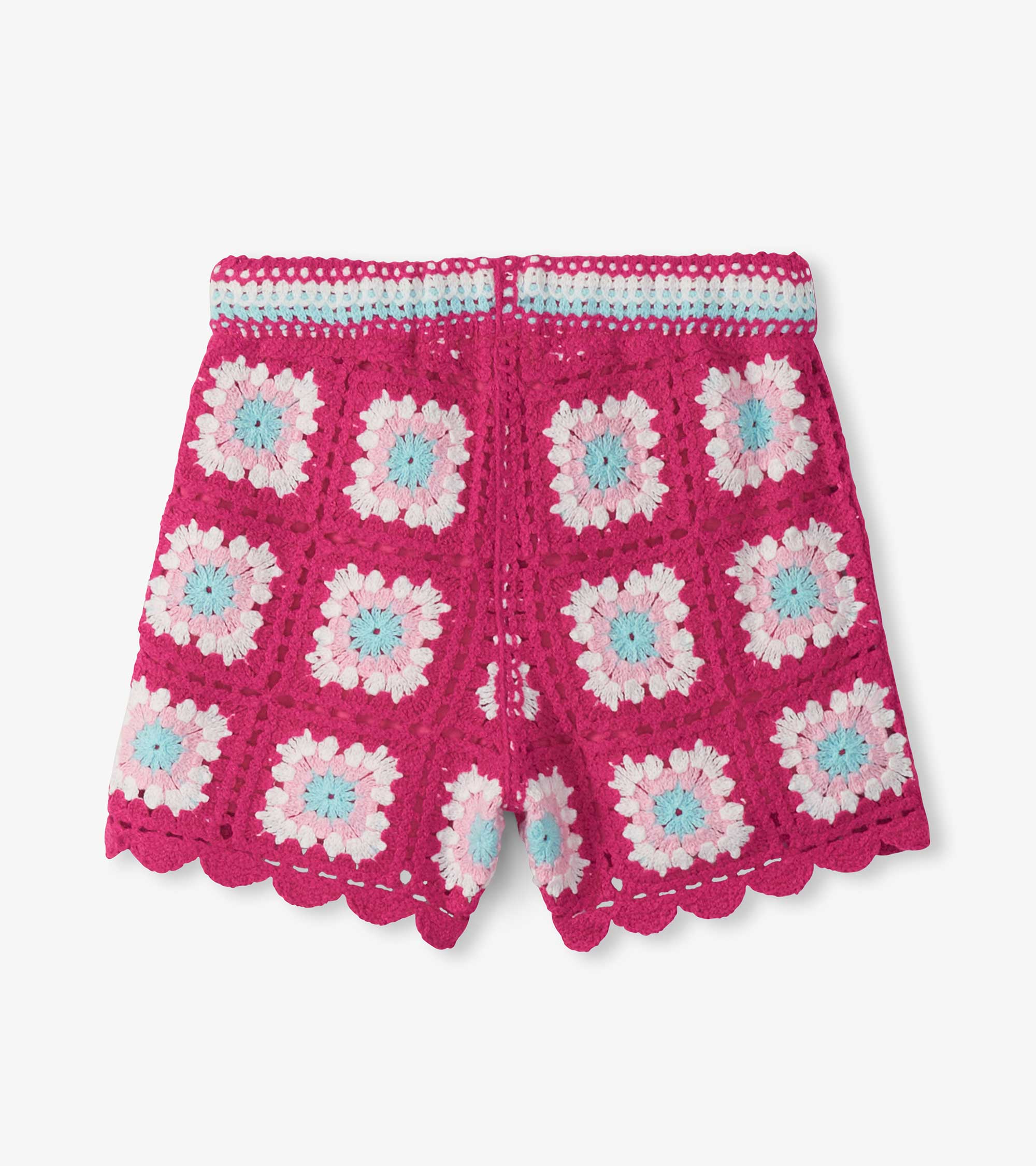 Girls Raspberry Rose Crochet Shorts - Image 3