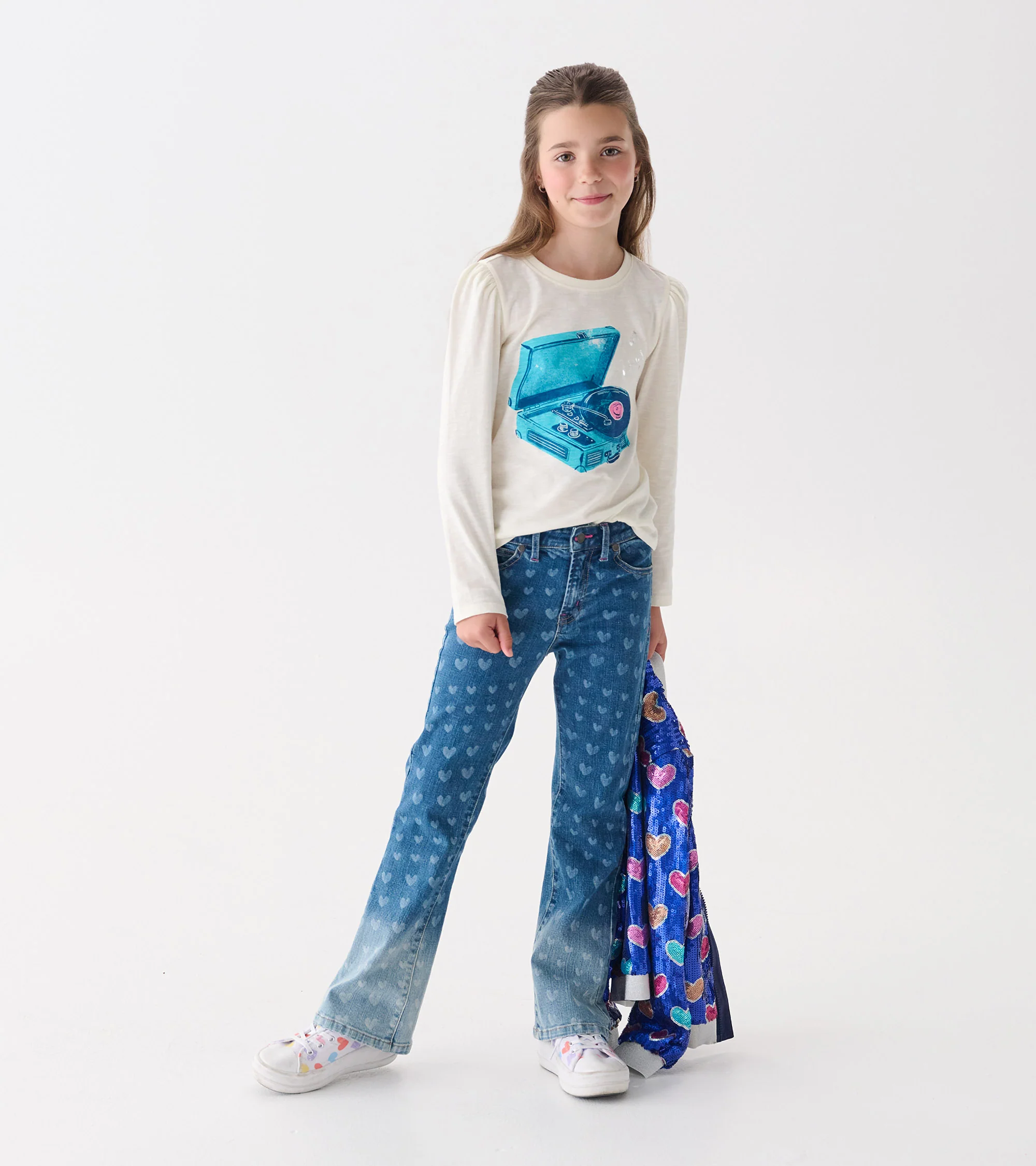 Girls Record Player Puff Sleeve Graphic Tee - Image 2