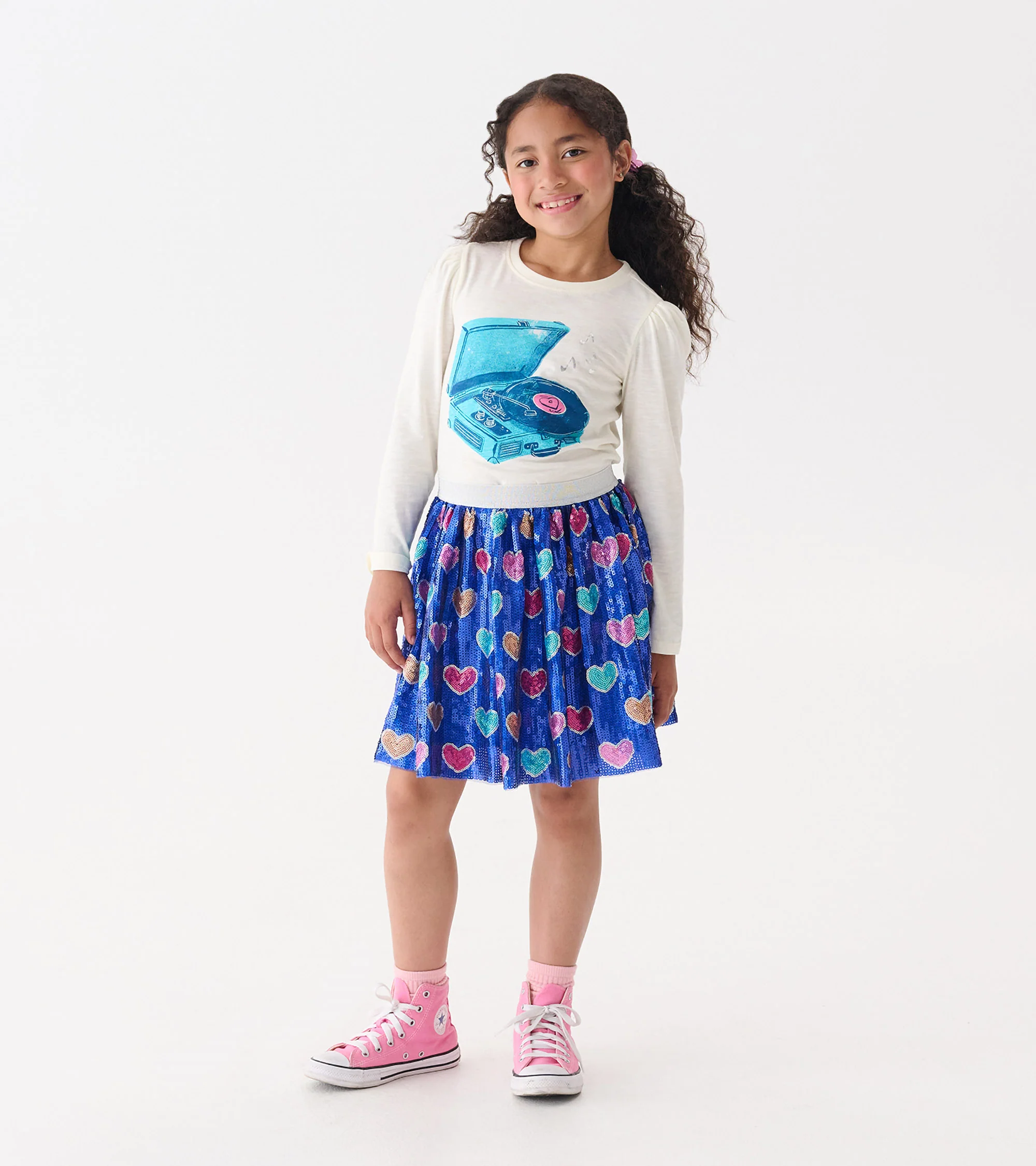 Girls Record Player Puff Sleeve Graphic Tee - Image 3
