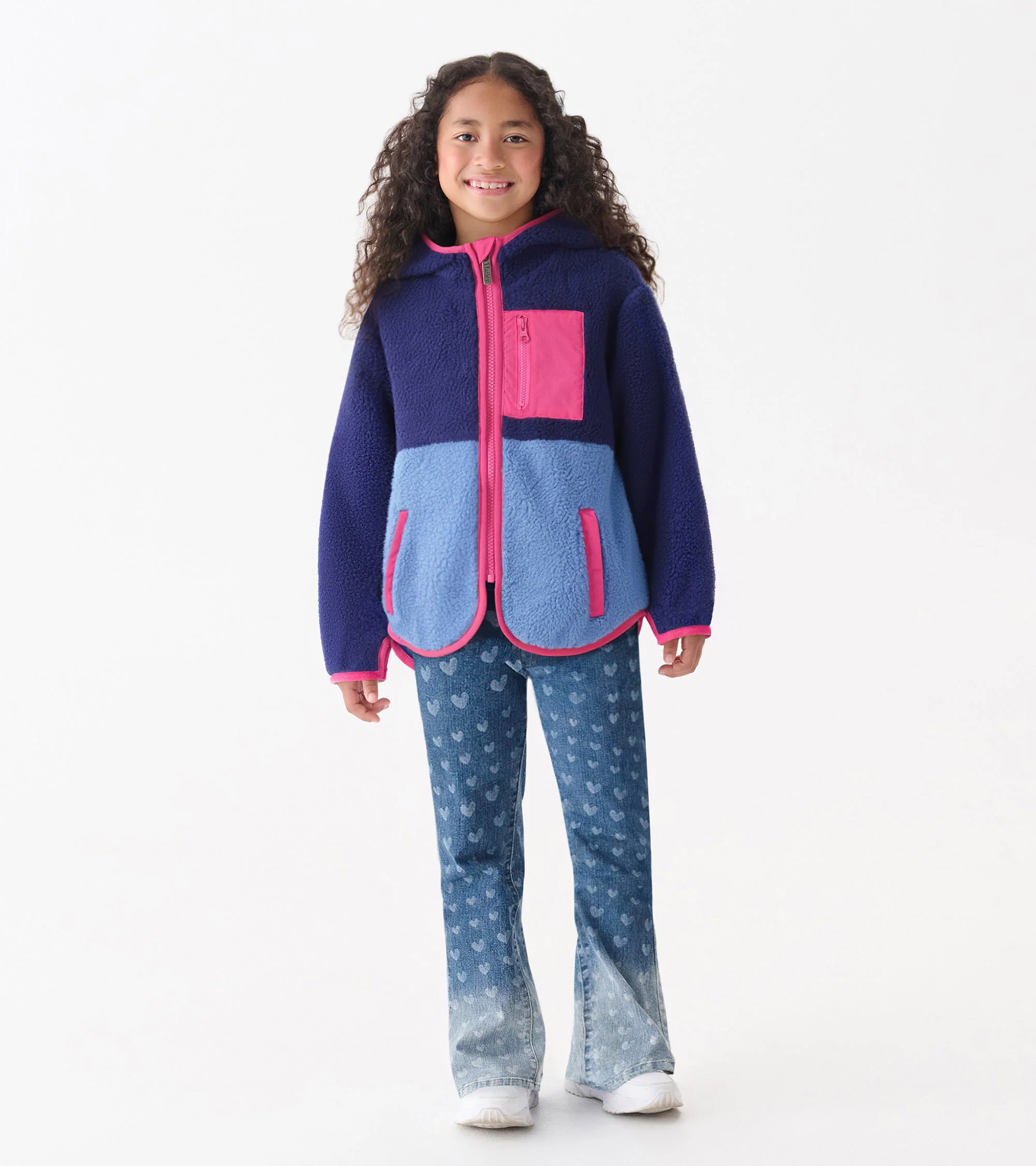 Girls Royal Blue Colourblock Faux Sherpa Jacket - Image 2
