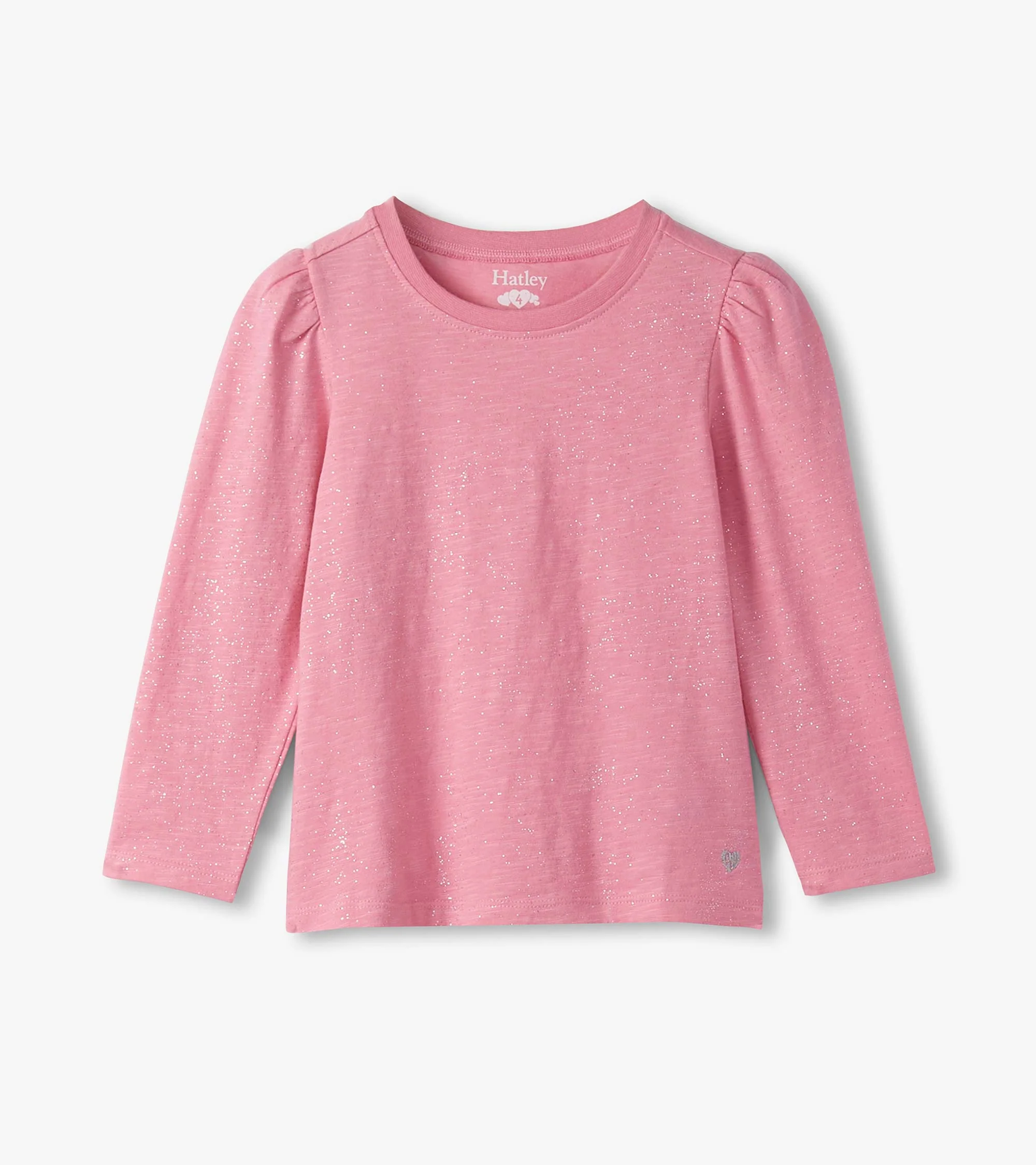 Girls Sea Pink Sparkle Puff Sleeve Graphic Tee