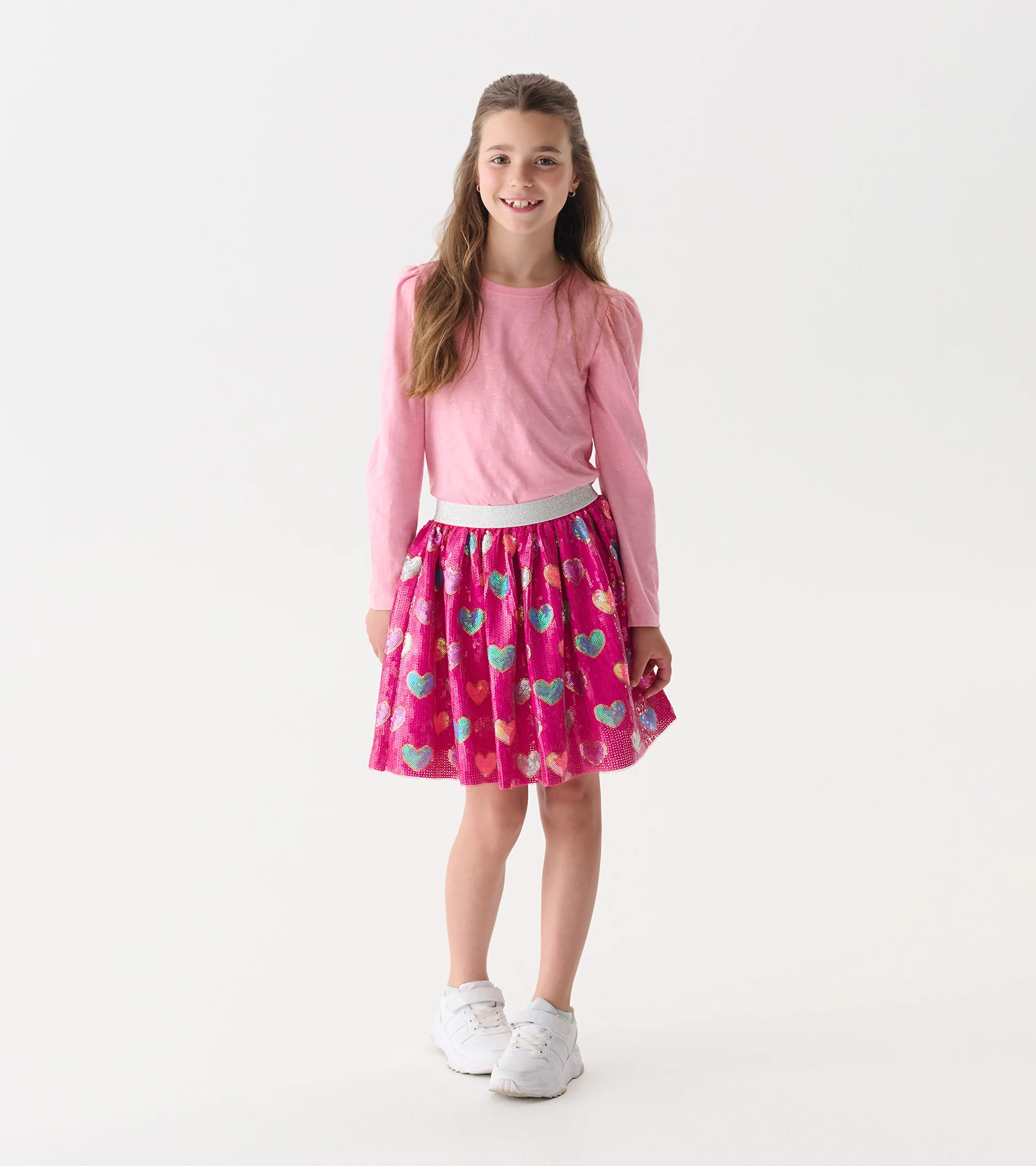 Girls Sea Pink Sparkle Puff Sleeve Graphic Tee - Image 2
