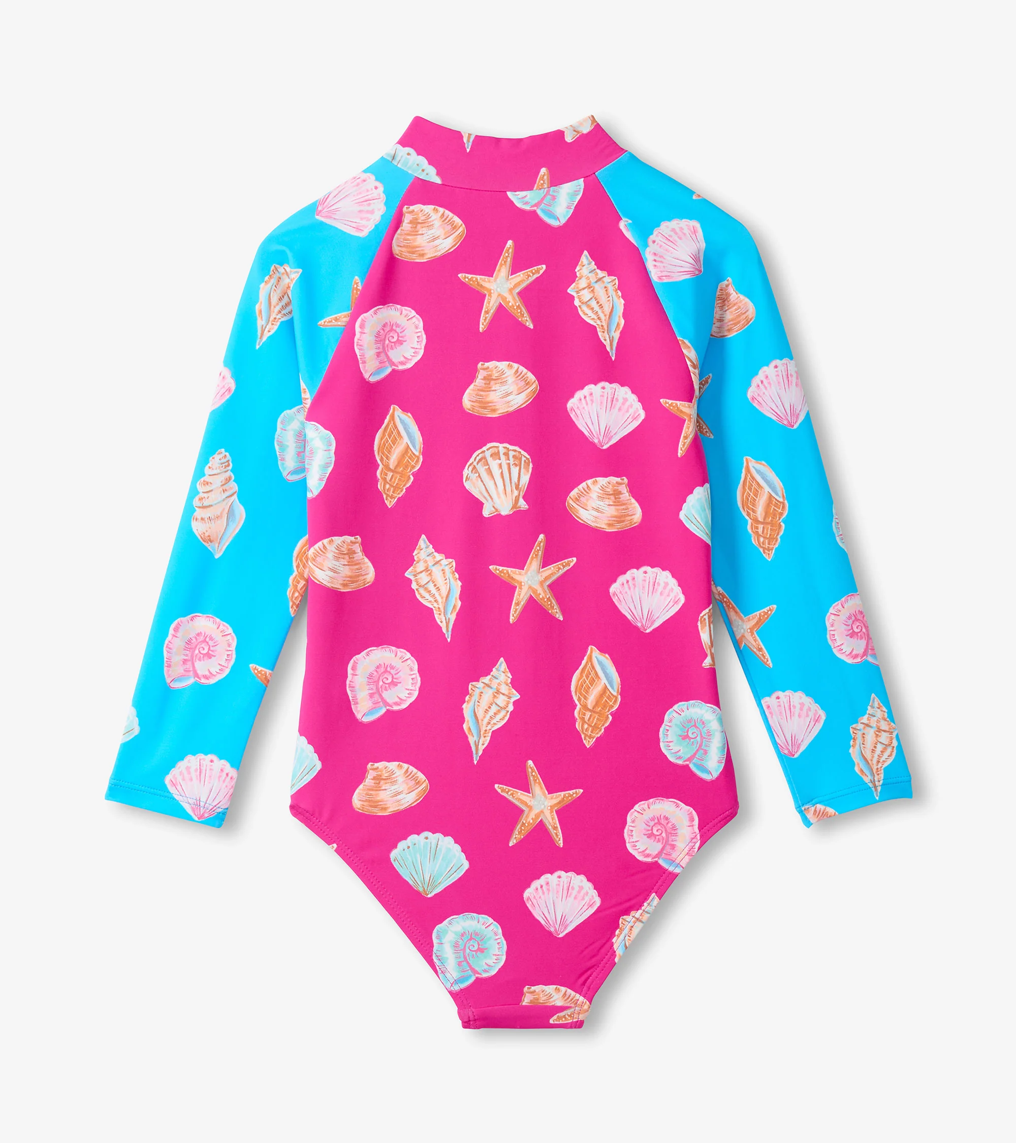 Girls Sea Shells Long Sleeve One-Piece Rashguard Swimsuit - Image 2
