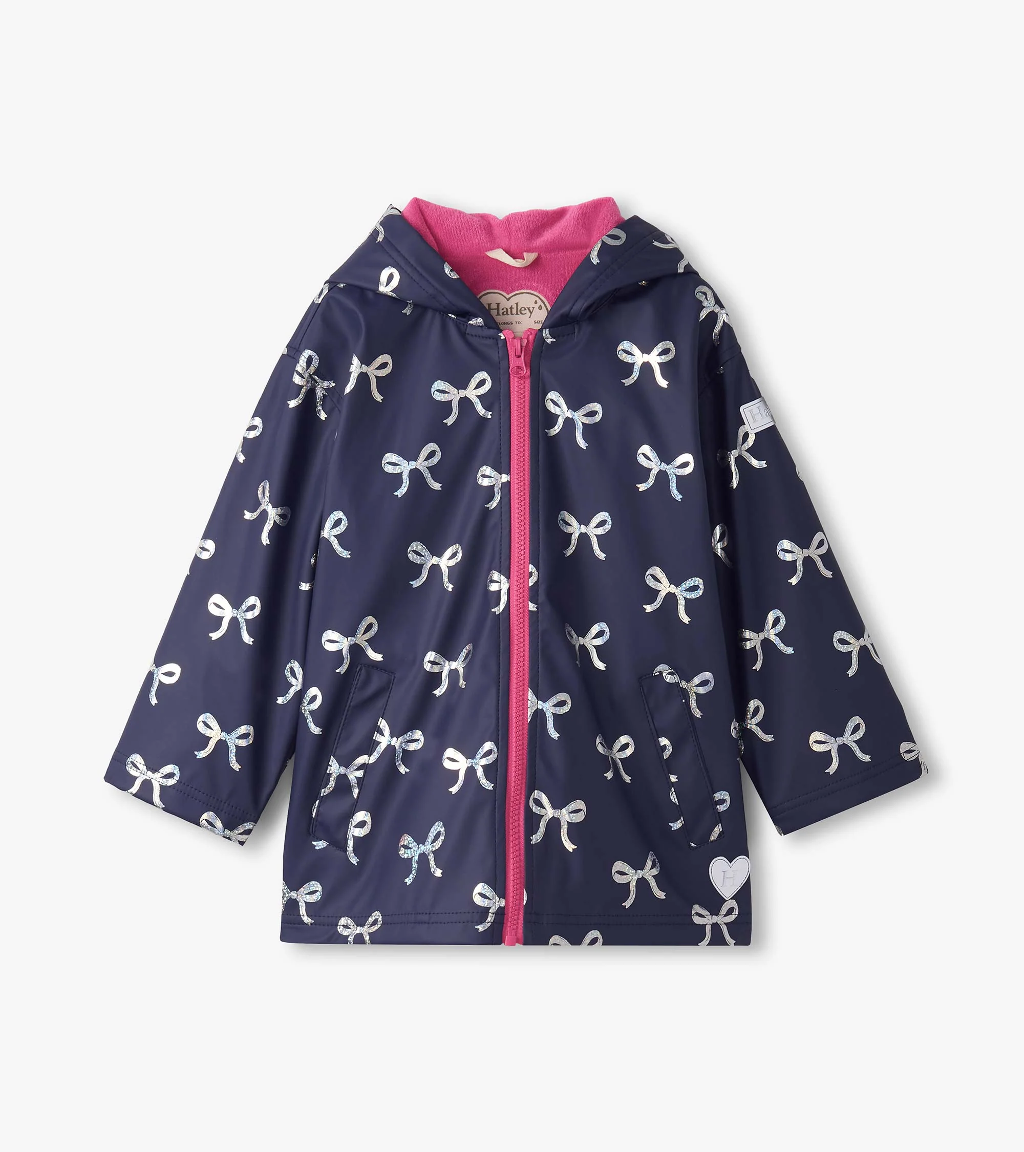 Girls Silver Ribbon Zip-Up Rain Jacket