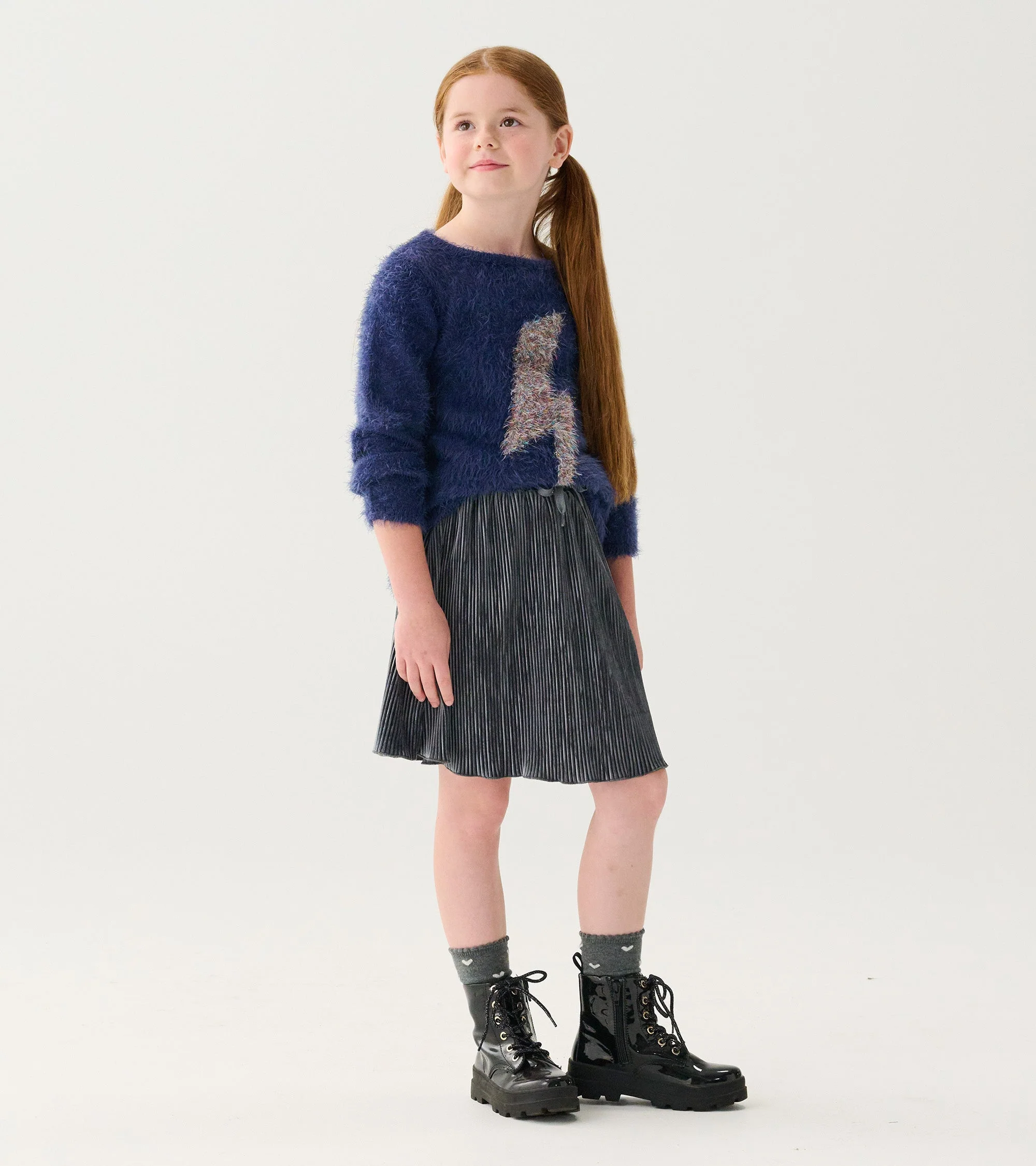 Girls Silver Shine Pleated Velour Skirt - Image 3