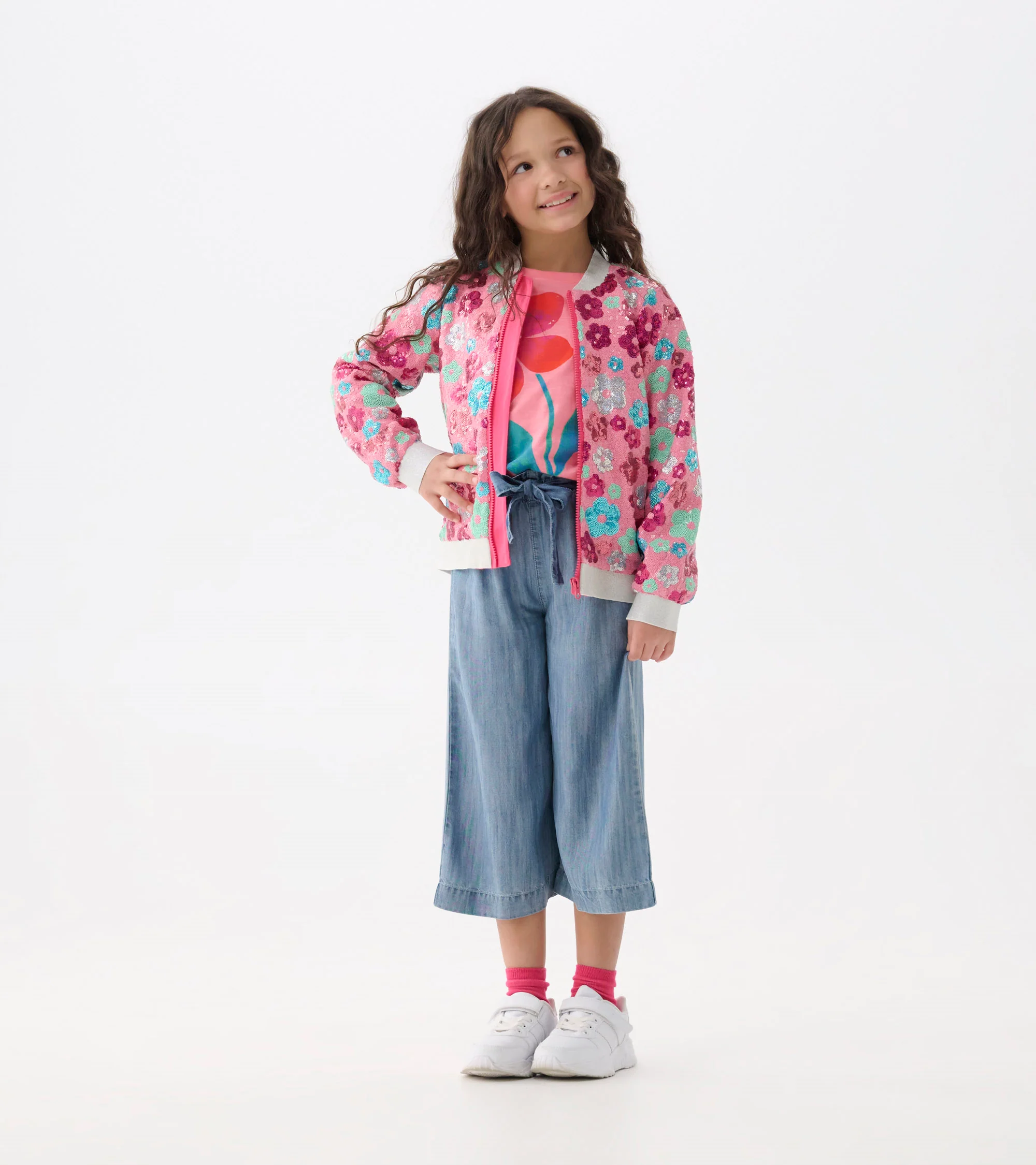 Girls Smokey Blue Wash Cropped Paperbag Pants - Image 4
