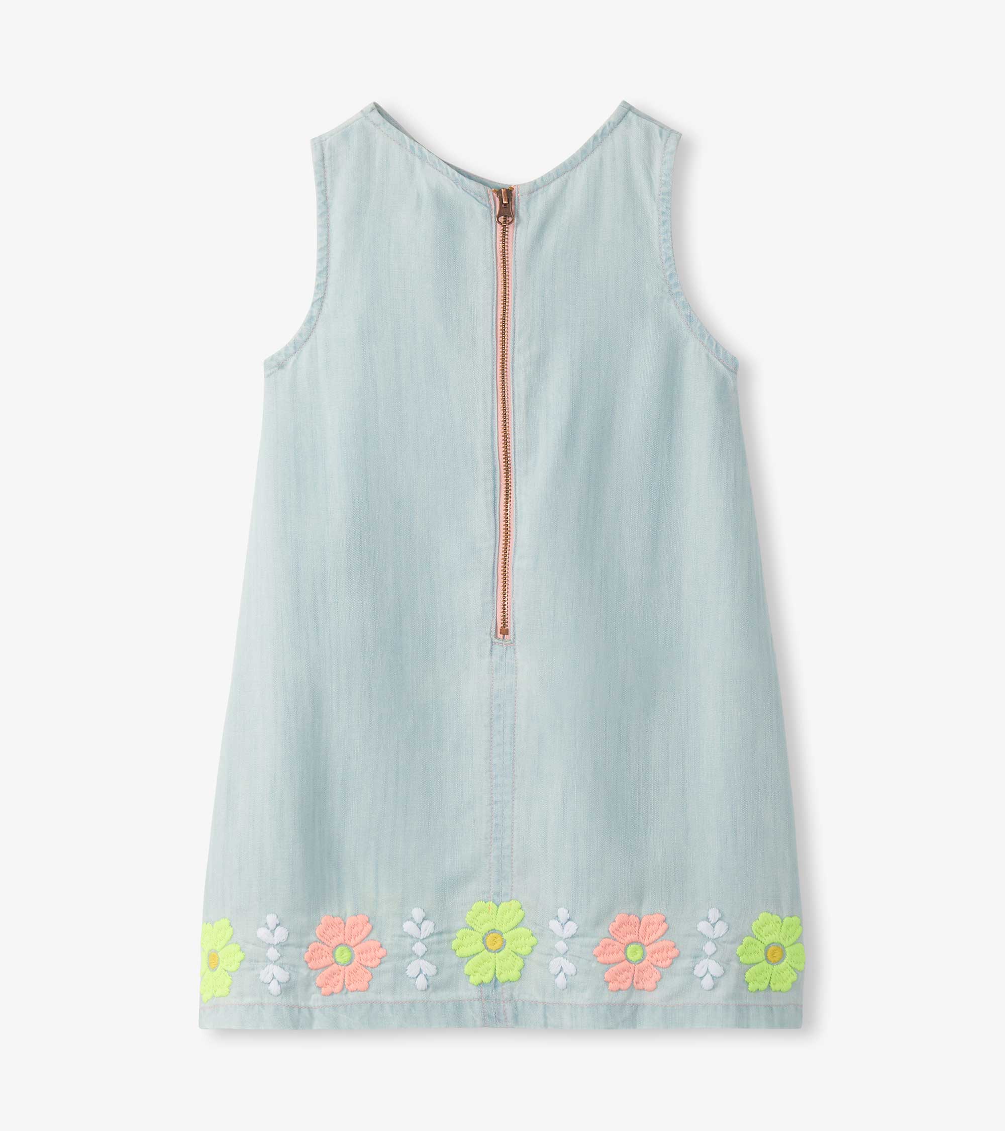 Girls Soft Blue Tencel Embroidered Pinafore Dress - Image 3