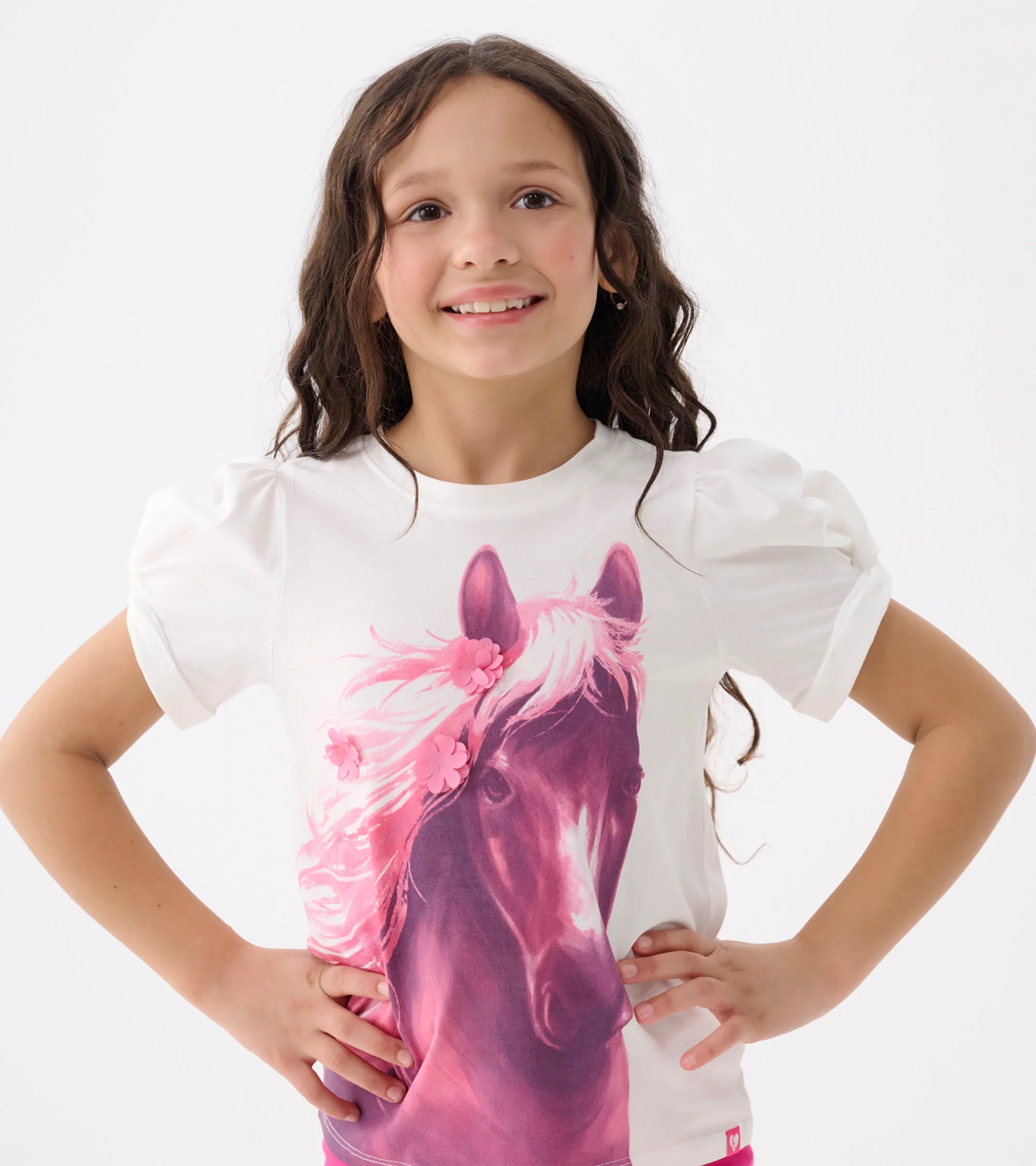 Girls Soft Horse Twisted Sleeve Tee - Image 2