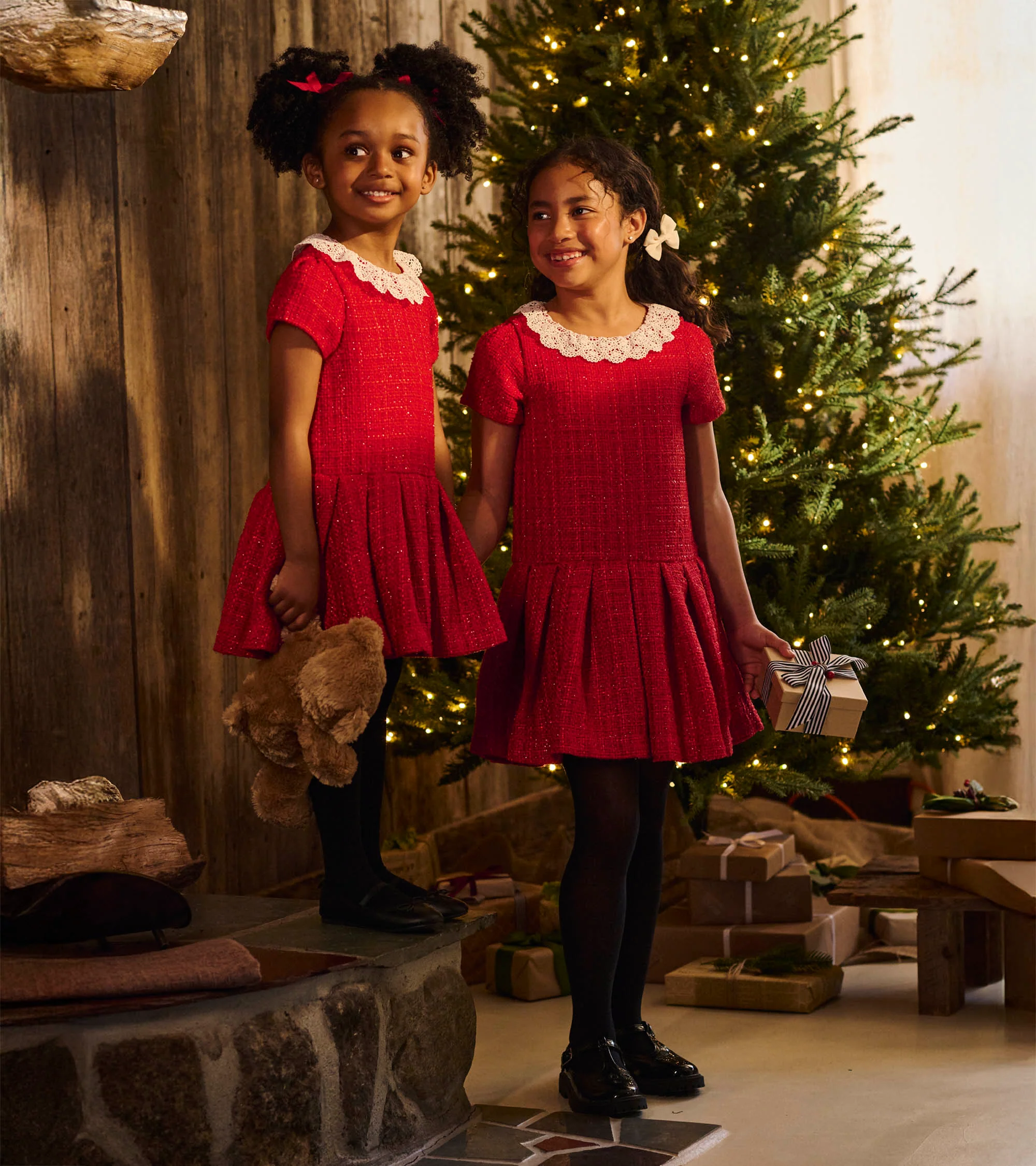 Girls Sparkle Boucle Pleated Lace Collar Dress - Image 3