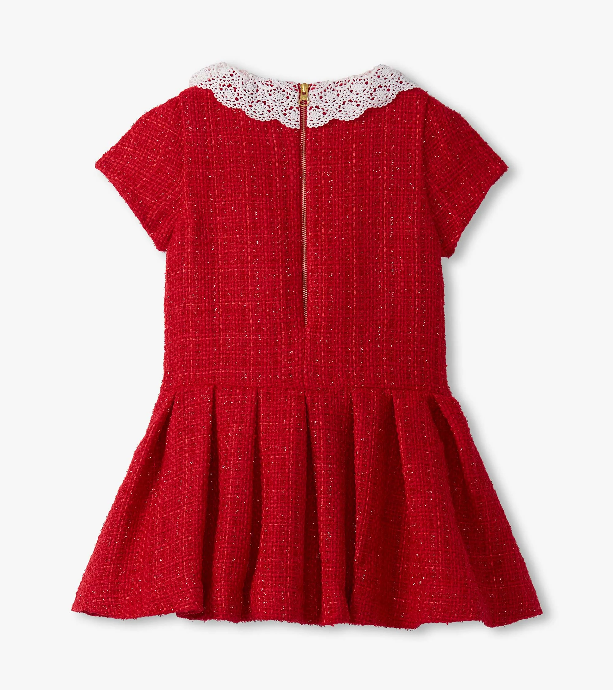 Girls Sparkle Boucle Pleated Lace Collar Dress - Image 4