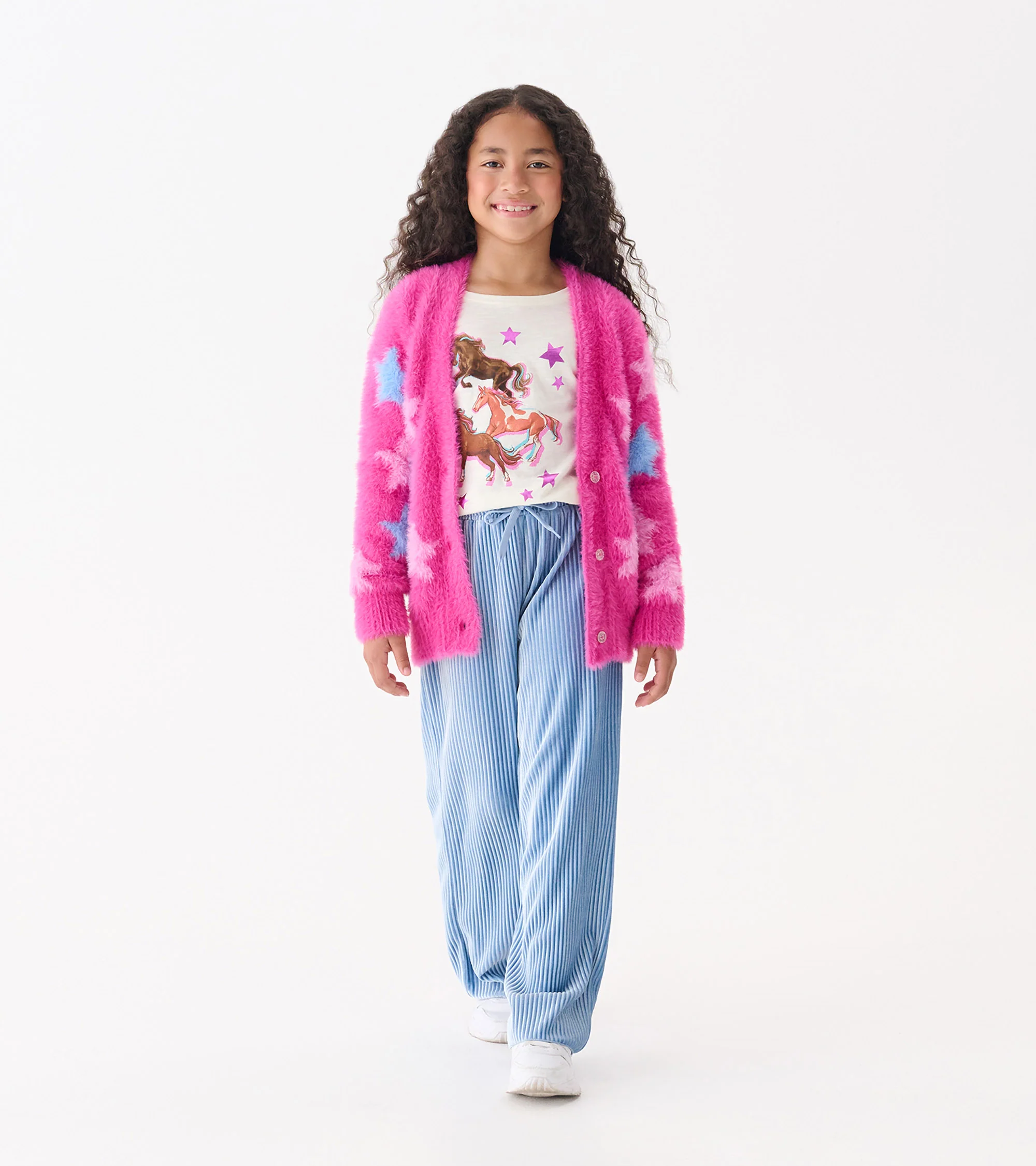 Girls Sparkling Star Fuzzy Cardigan - Image 2