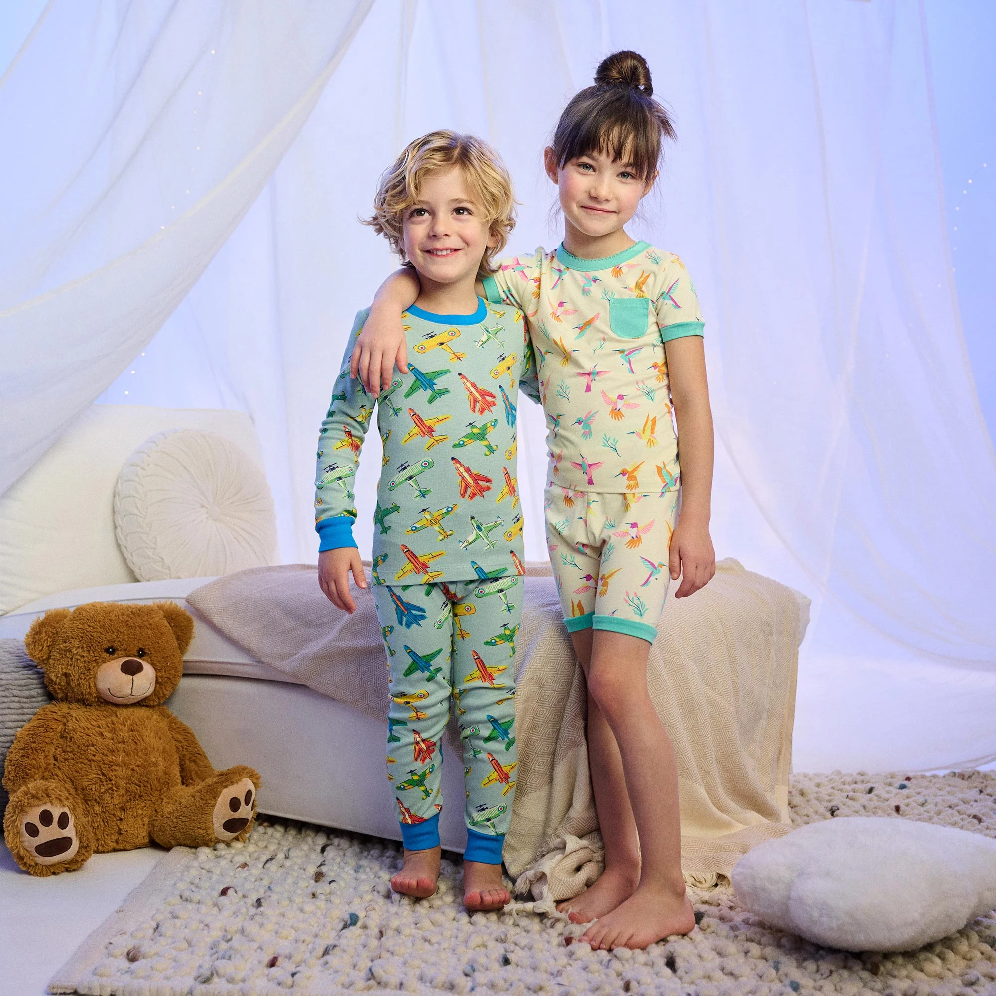 Girls Springtime Hummingbirds Bamboo Short Pajama Set - Image 2