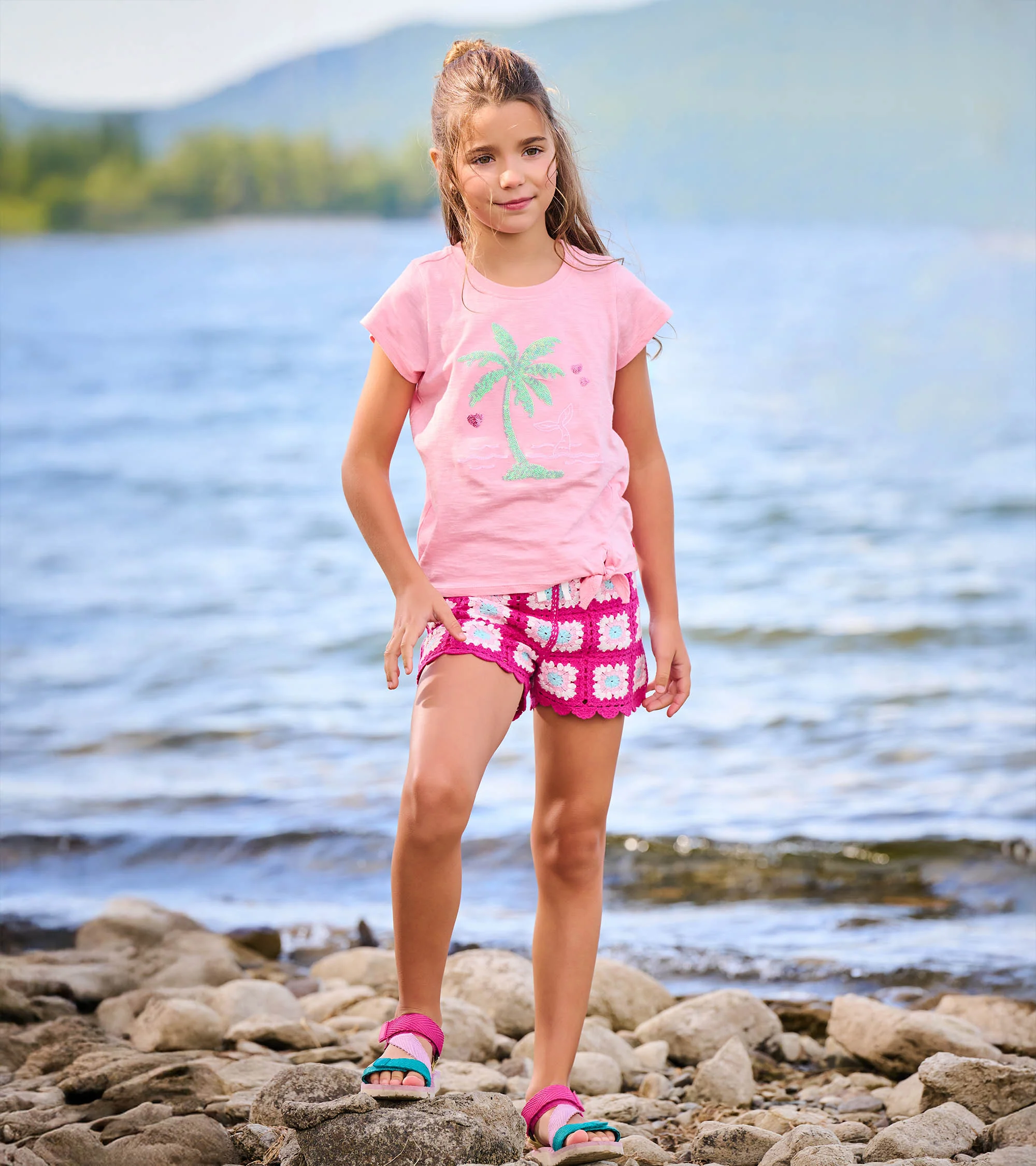 Girls Summer Palm Tie Front T-Shirt