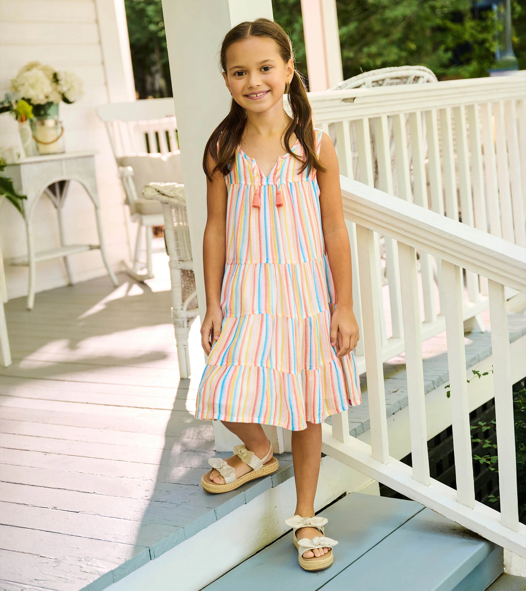 Girls Sunny Stripes Tiered Dress