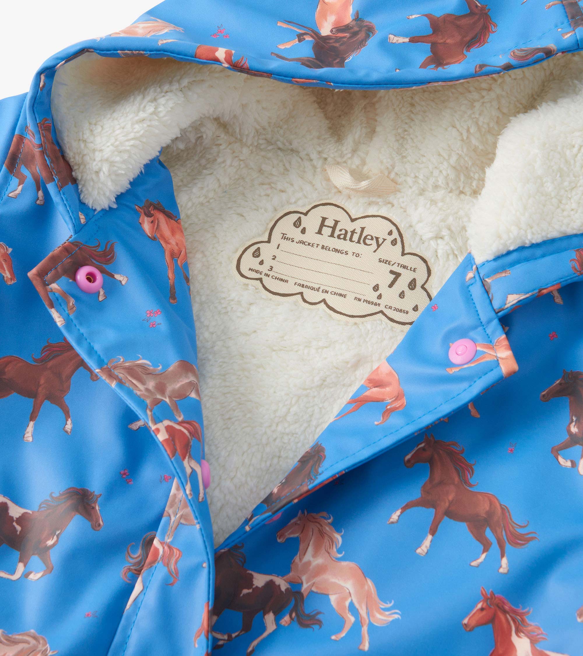 Girls Tinsel Horses Sherpa Lined Button-Up Rain Jacket - Image 3