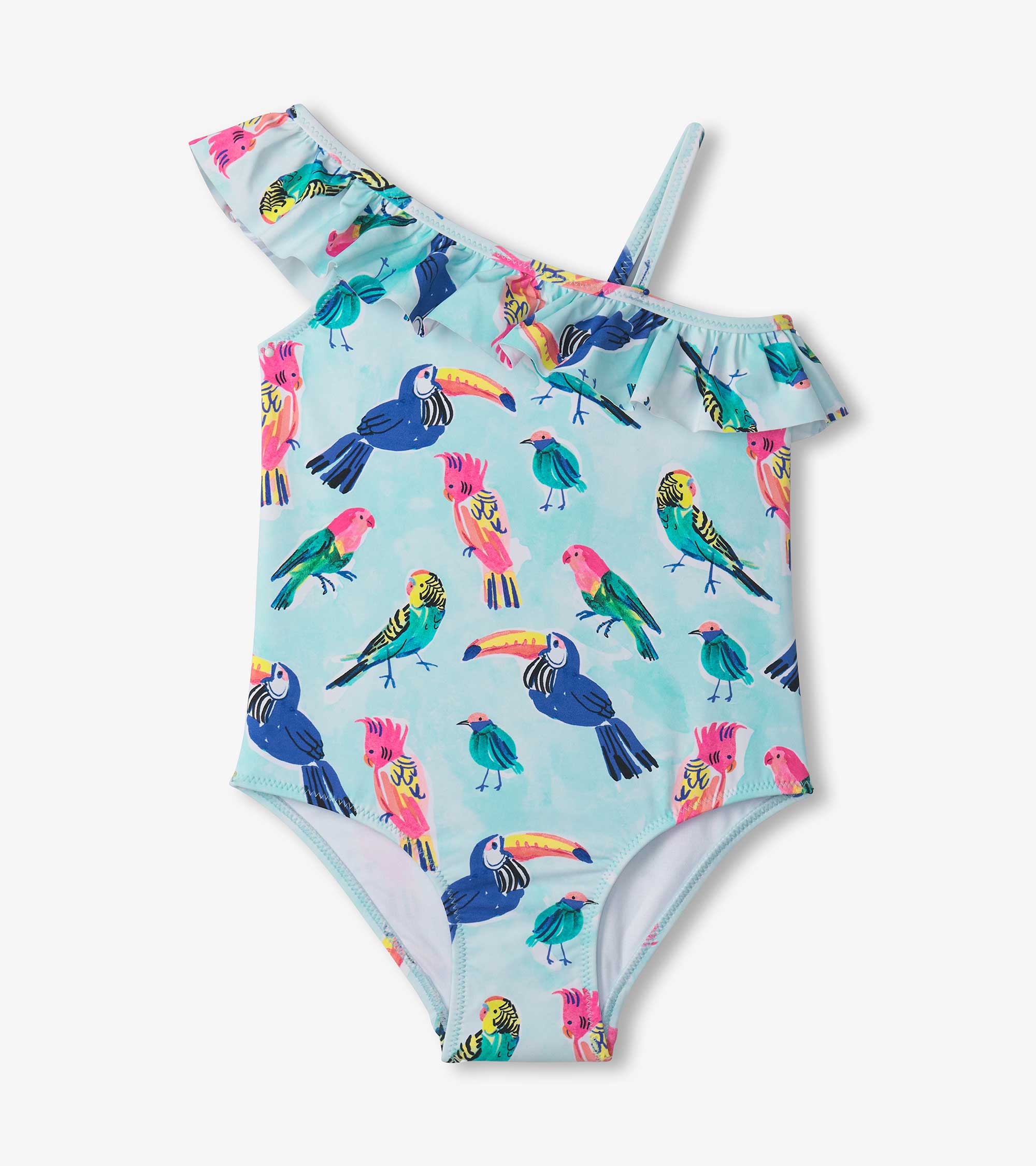 Girls Tropical Birds Ruffle Trim Swimsuit - Image 2