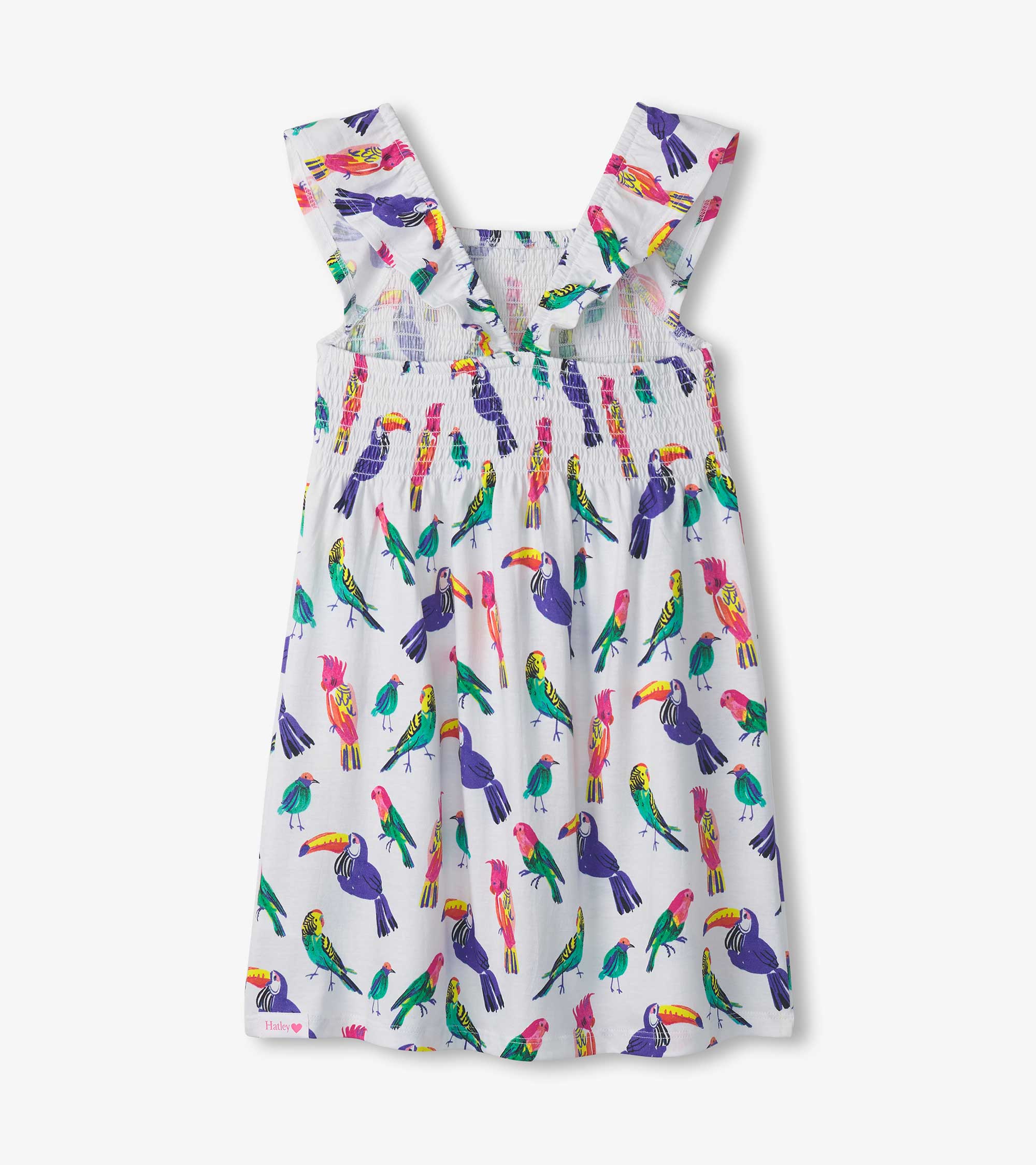 Girls Tropical Birds Smocked Dress - Image 2