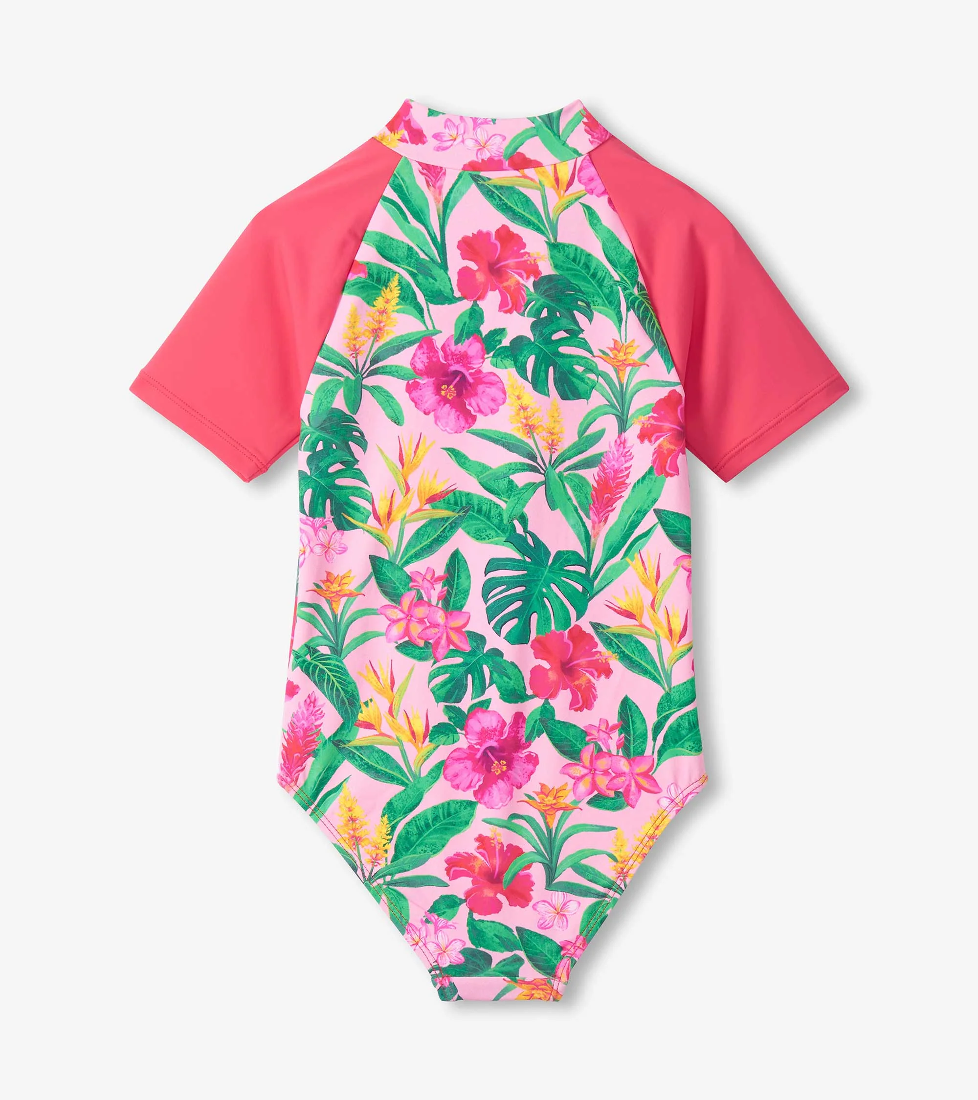 Girls Tropical Flowers Short Sleeve One-Piece Rashguard Swimsuit - Image 4
