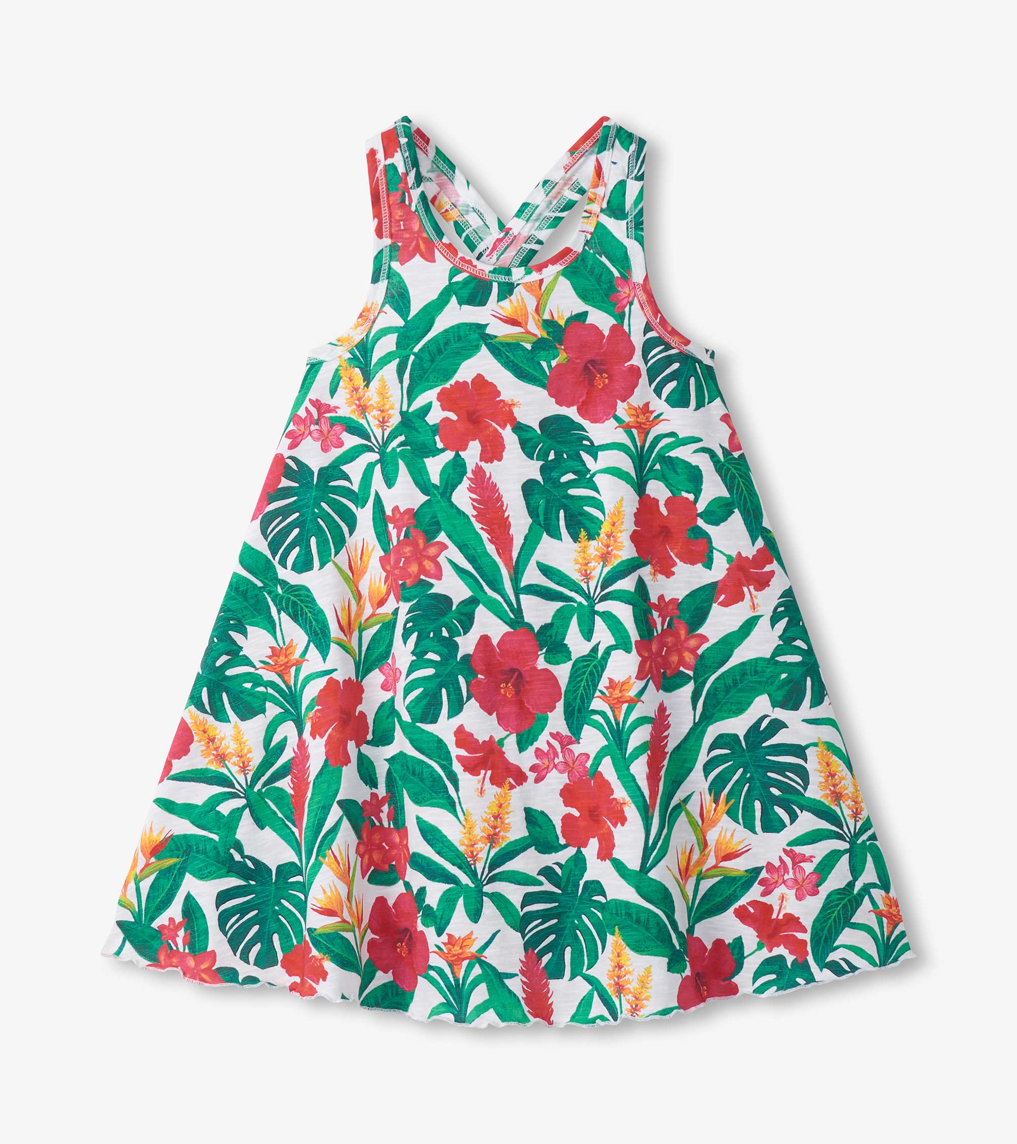 Girls Tropical Flowers Trapeze Dress