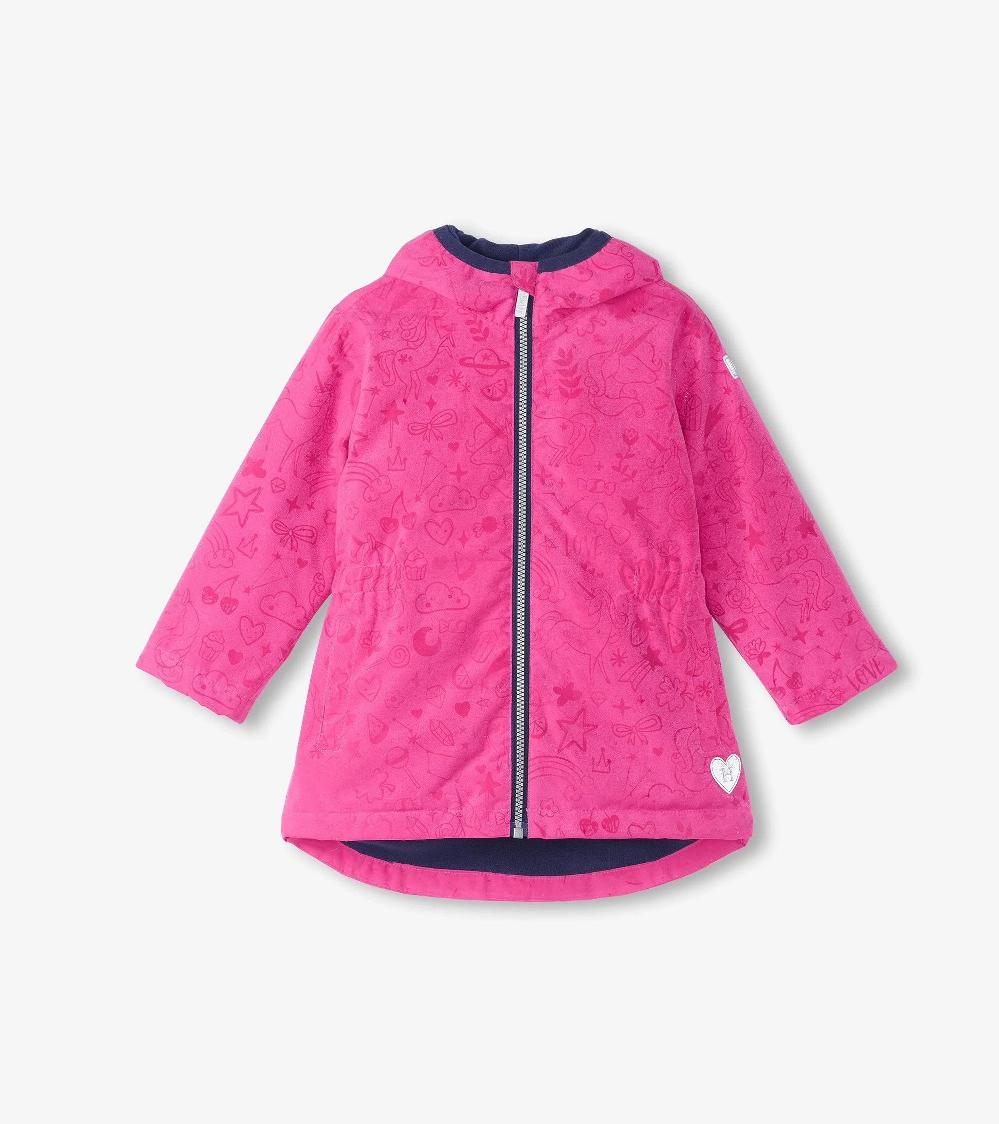 Girls Unicorn Doodle Zip-Up Lightweight Rain Jacket - Image 2