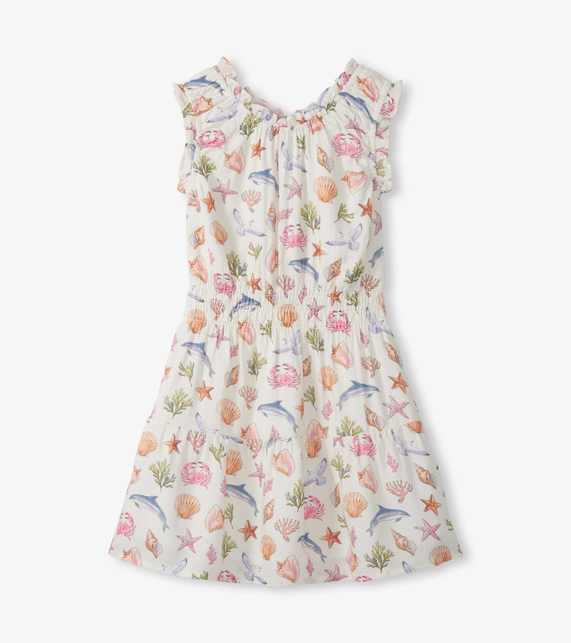 Girls Vintage Sea Life Gathered Dress - Image 2