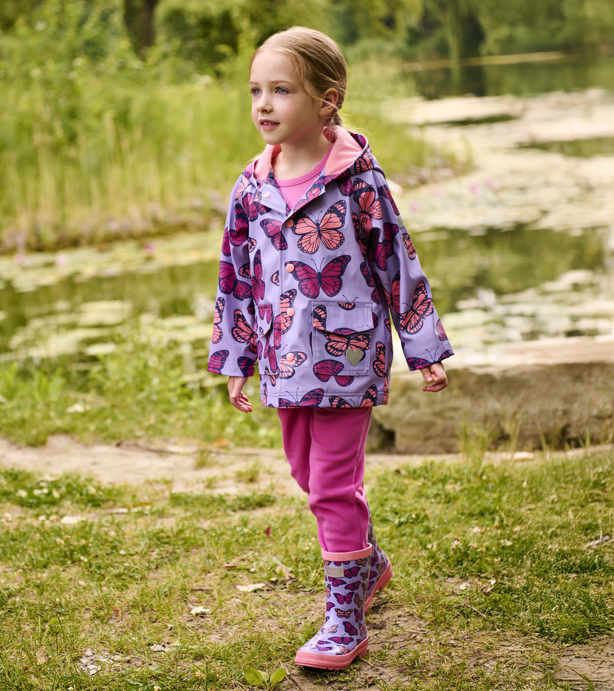 Girls Violet Butterflies Rain Jacket - Image 2