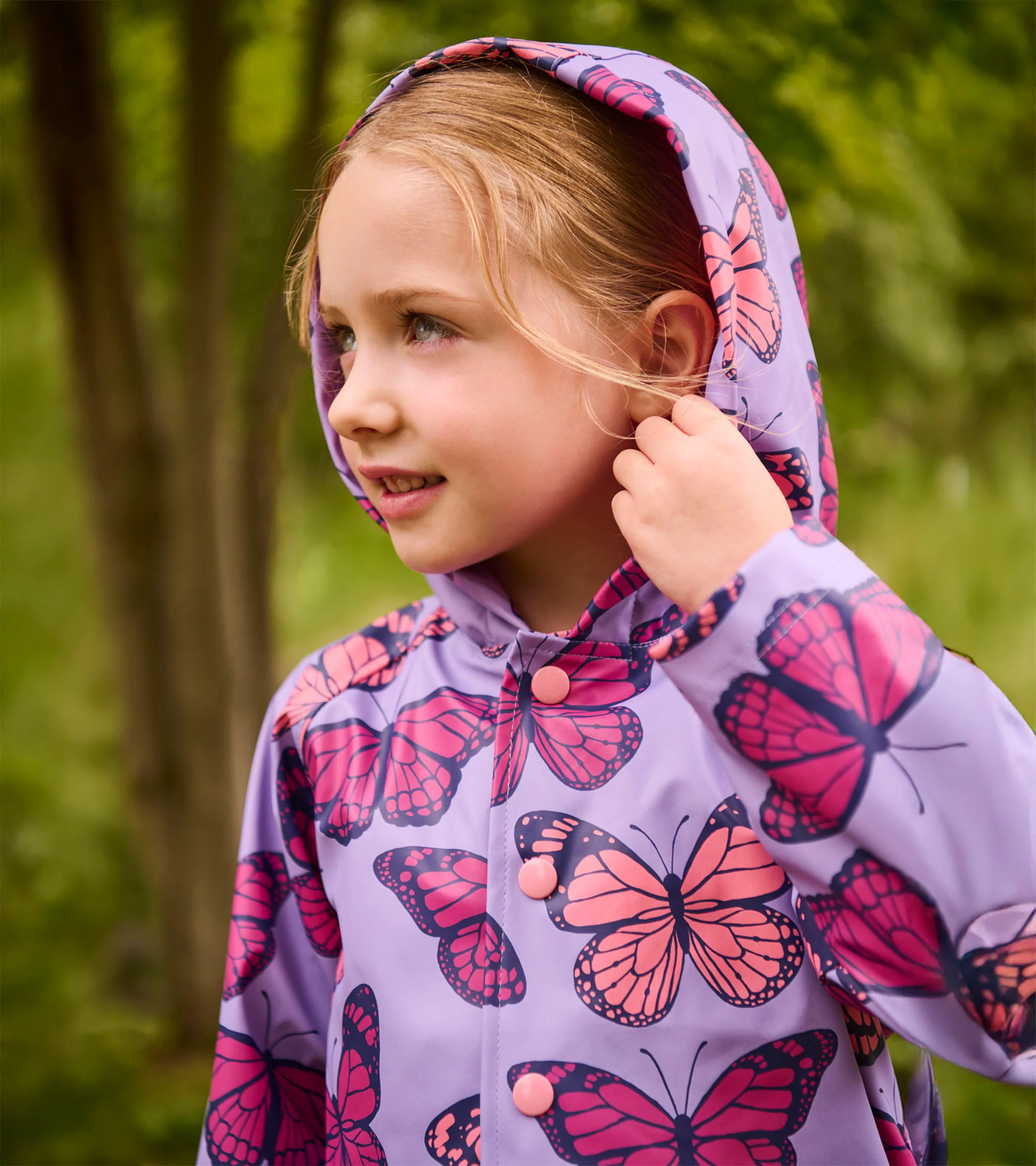 Girls Violet Butterflies Rain Jacket - Image 3