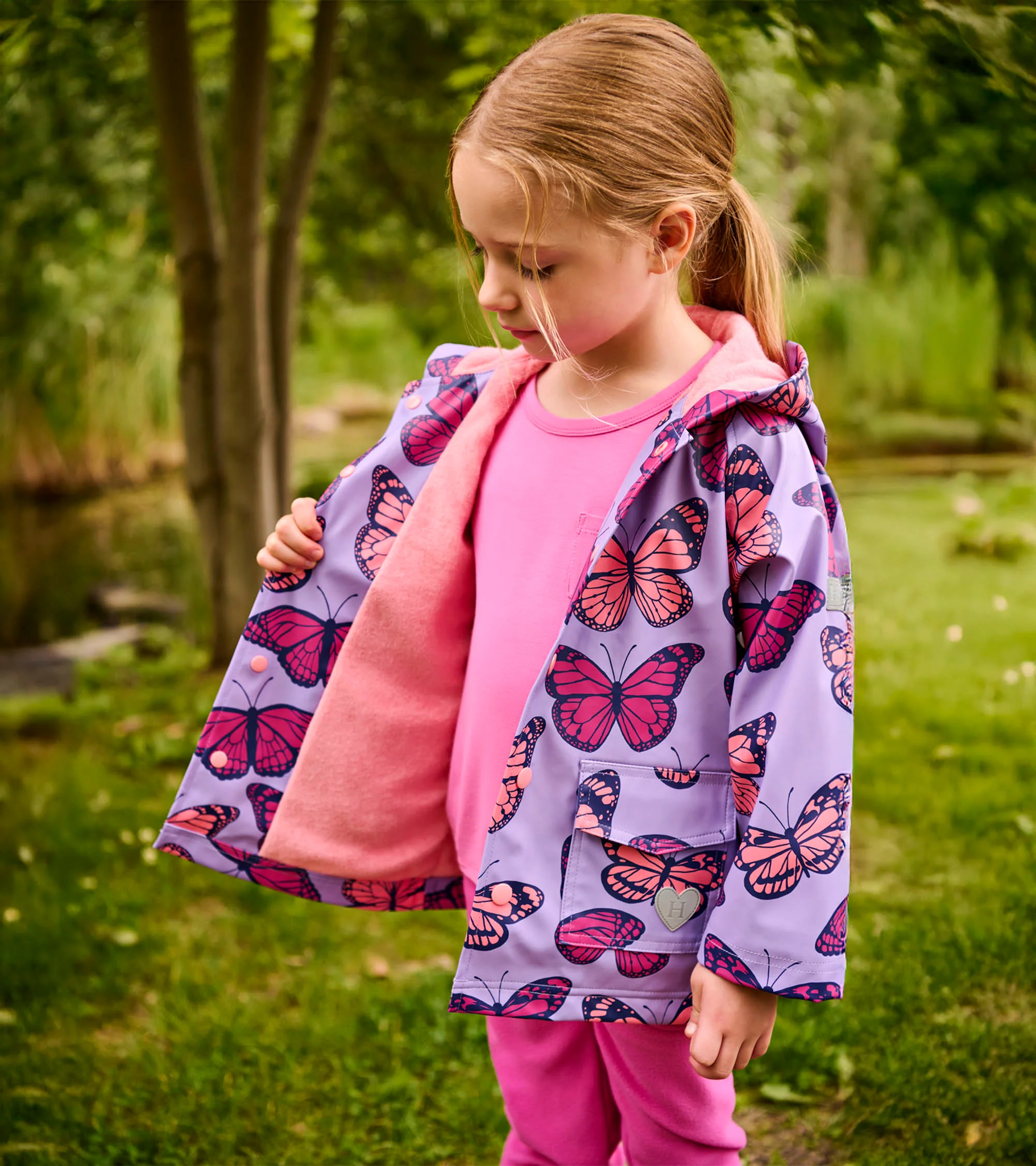Girls Violet Butterflies Rain Jacket - Image 5